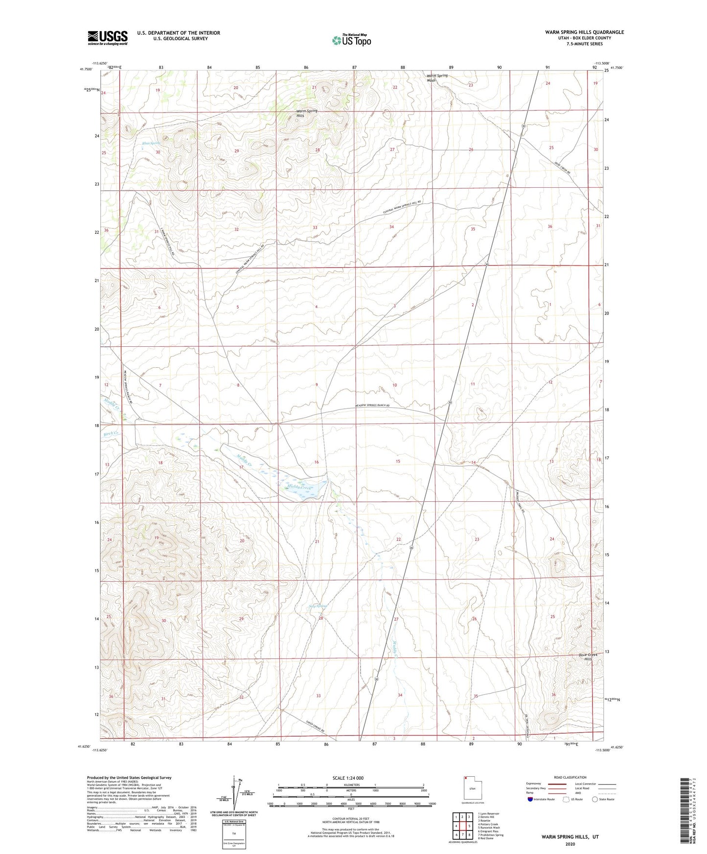 Warm Spring Hills Utah US Topo Map Image