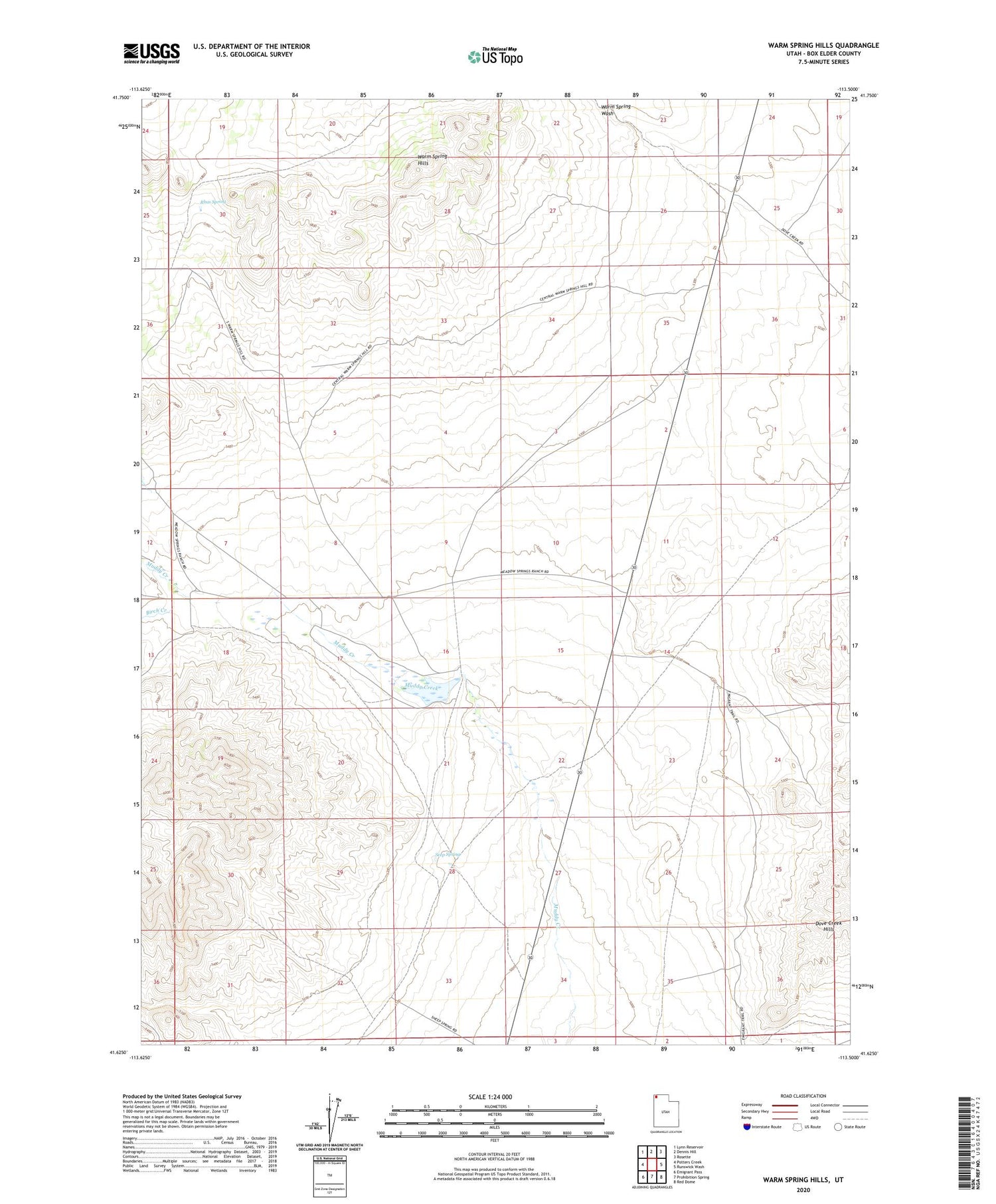 Warm Spring Hills Utah US Topo Map Image