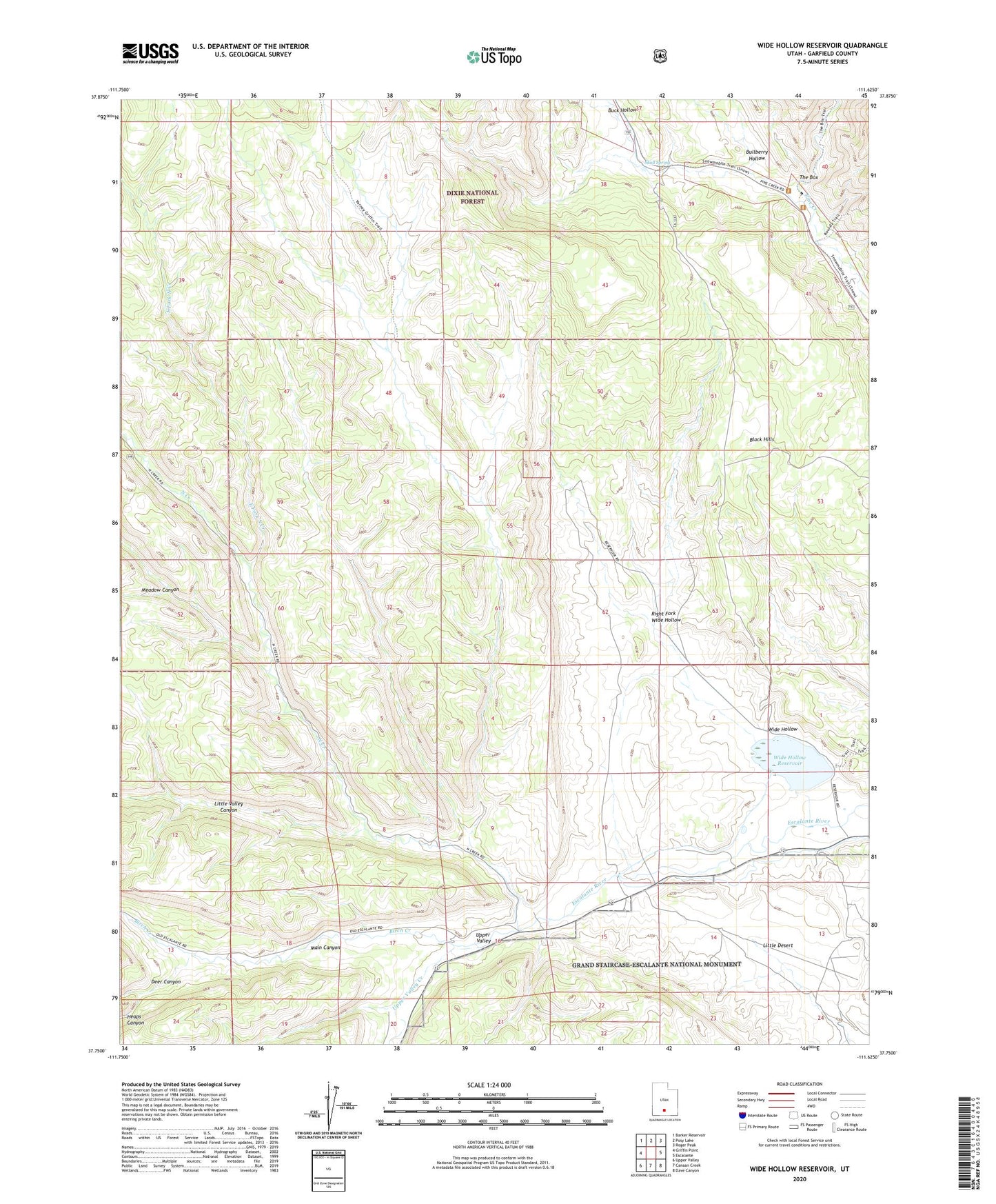 Wide Hollow Reservoir Utah US Topo Map Image