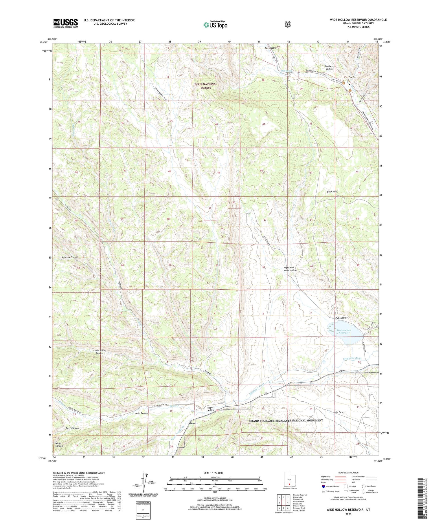 Wide Hollow Reservoir Utah US Topo Map Image