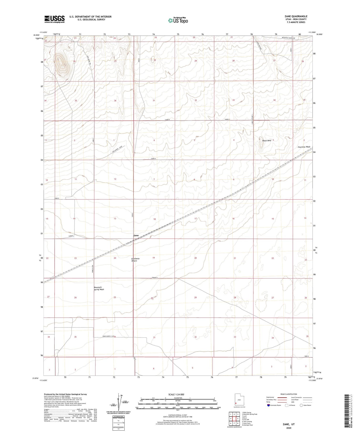Zane Utah US Topo Map Image