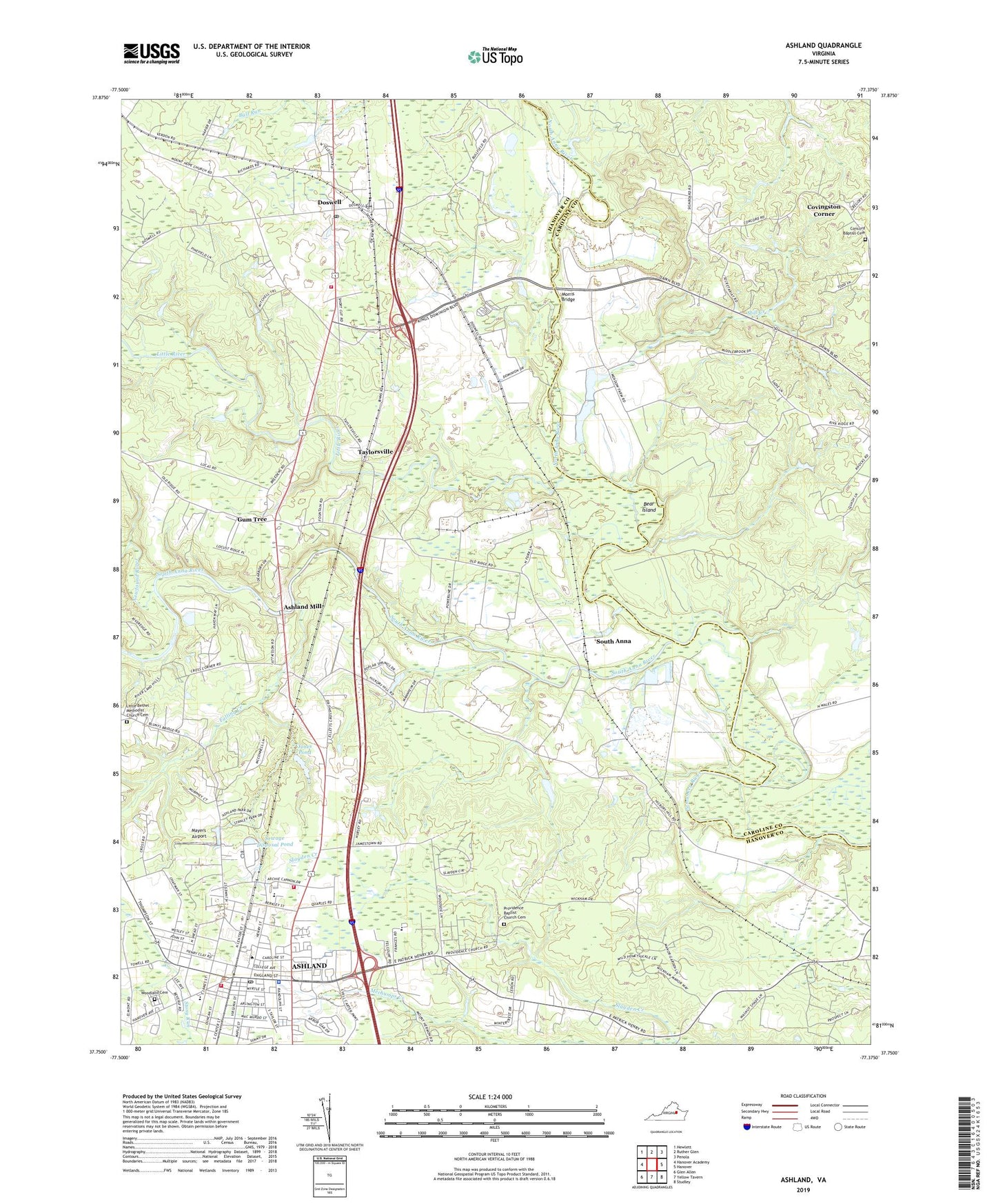 Ashland Virginia US Topo Map Image