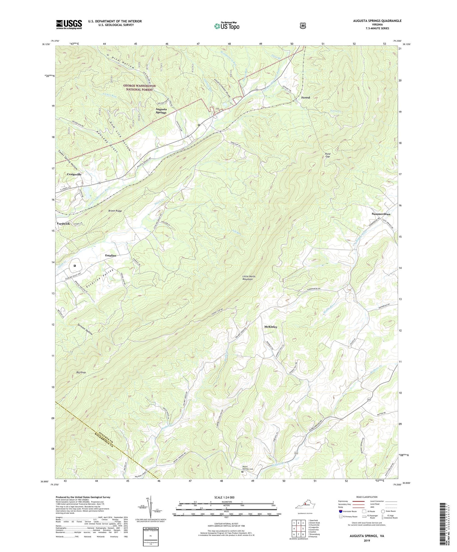 Augusta Springs Virginia US Topo Map Image