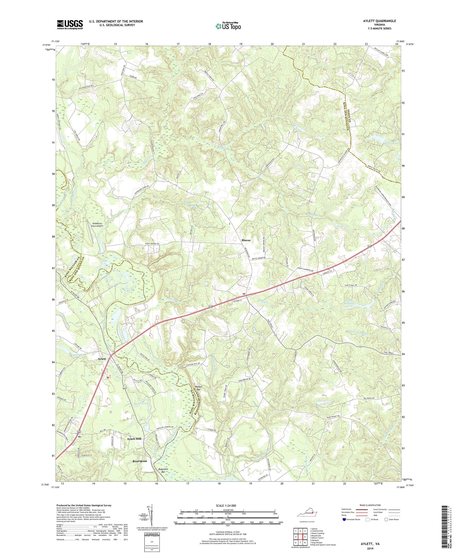 Aylett Virginia US Topo Map Image