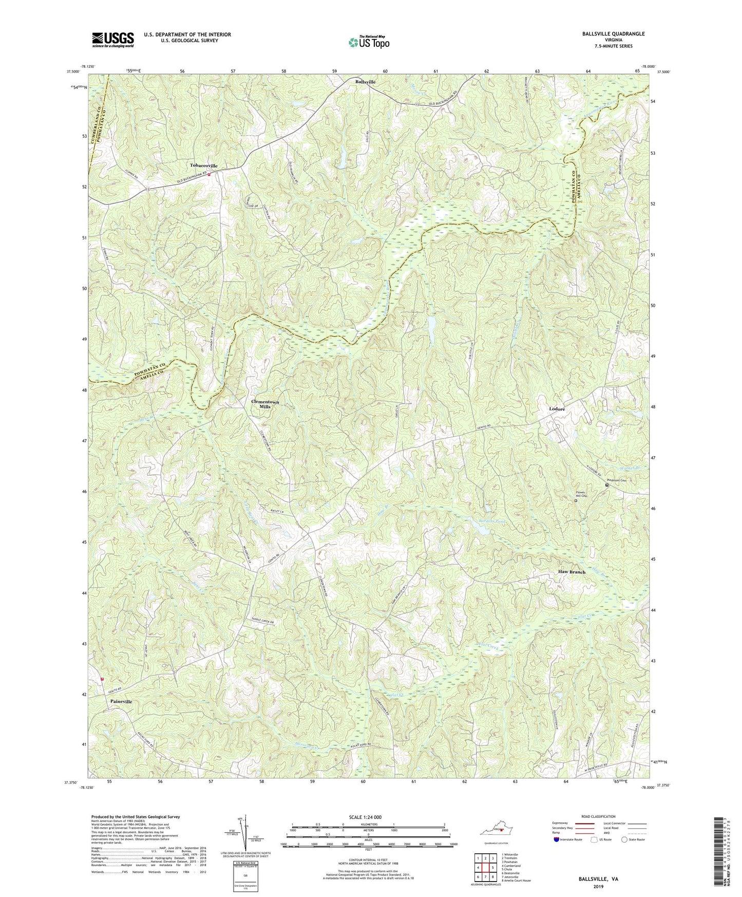 Ballsville Virginia US Topo Map Image