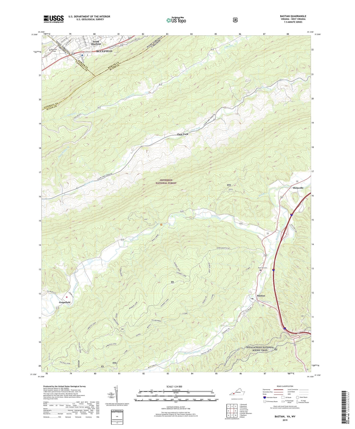 Bastian Virginia US Topo Map Image