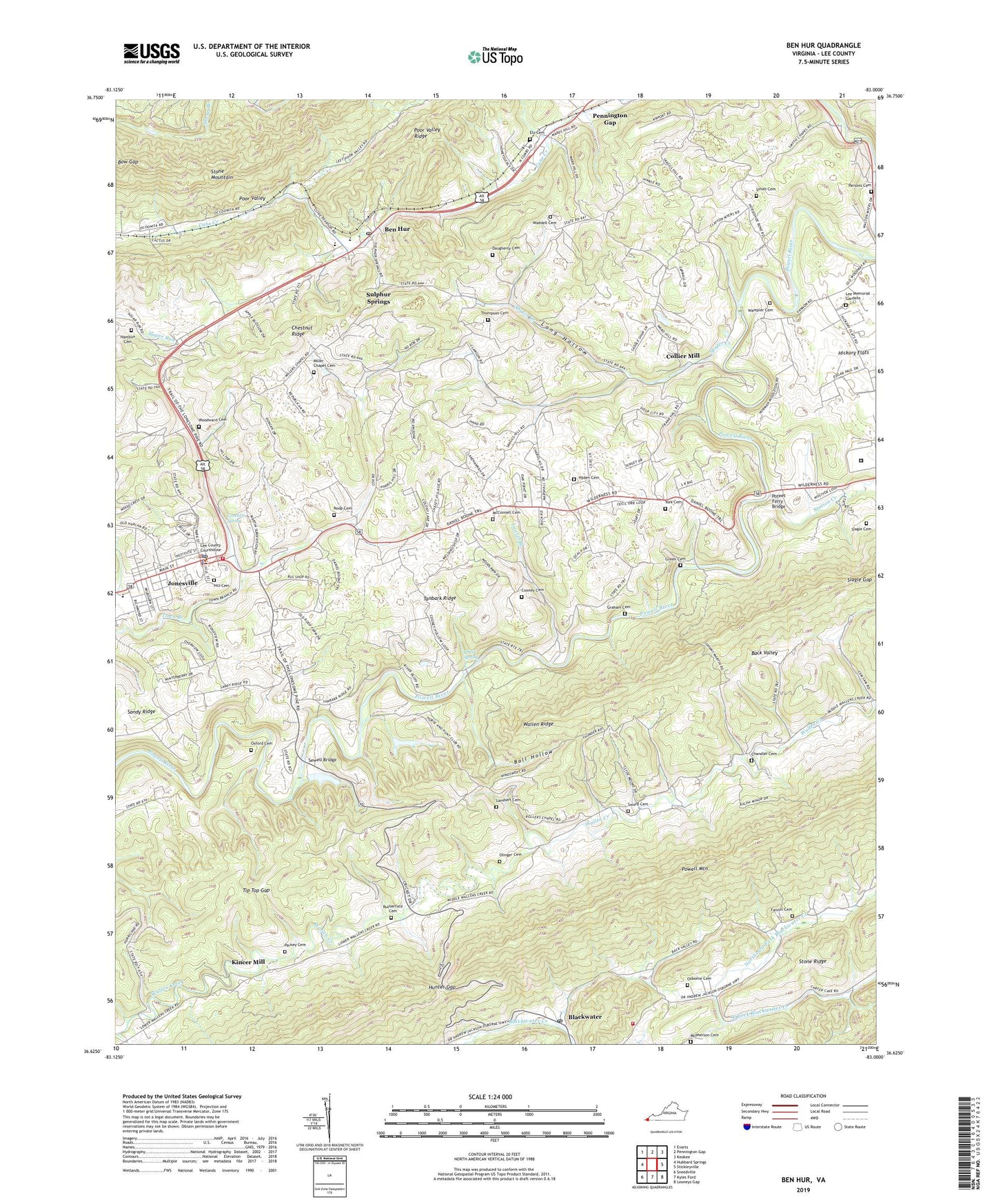Ben Hur Virginia US Topo Map Image