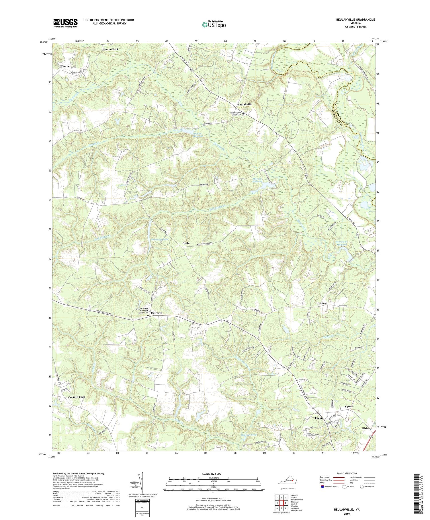 Beulahville Virginia US Topo Map Image