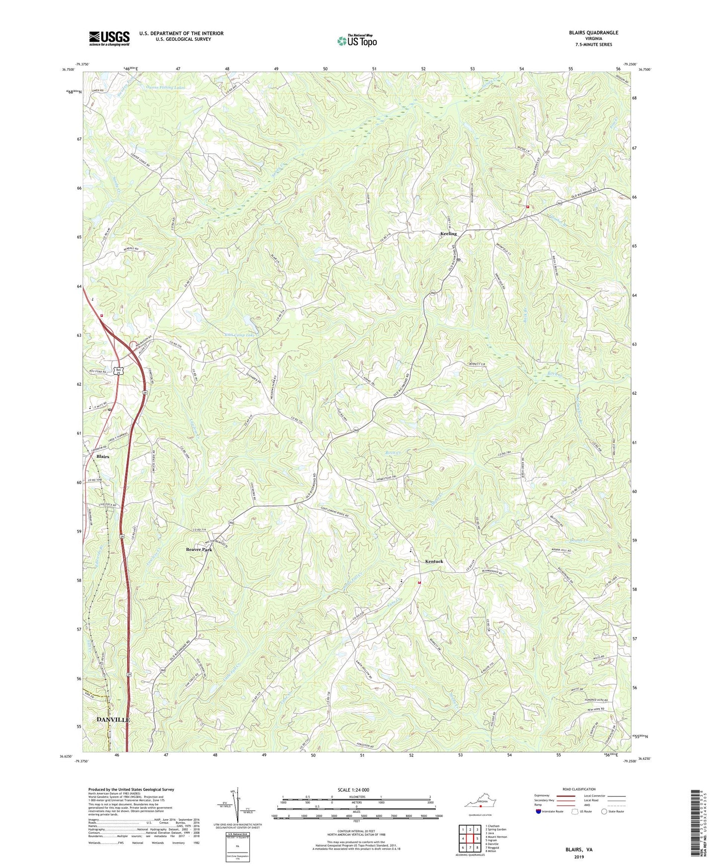 Blairs Virginia US Topo Map Image