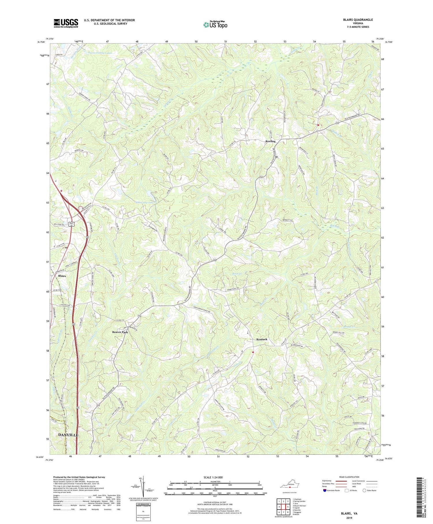 Blairs Virginia US Topo Map Image