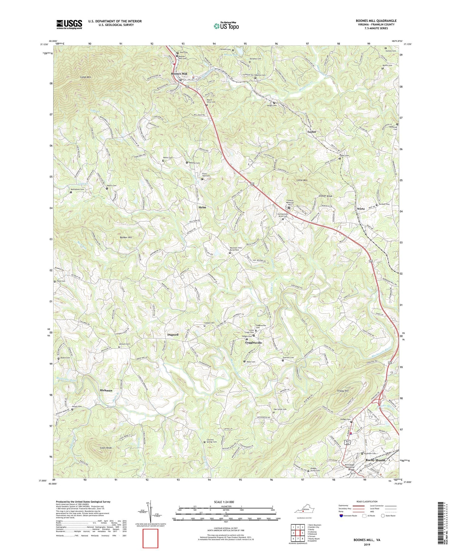 Boones Mill Virginia US Topo Map Image