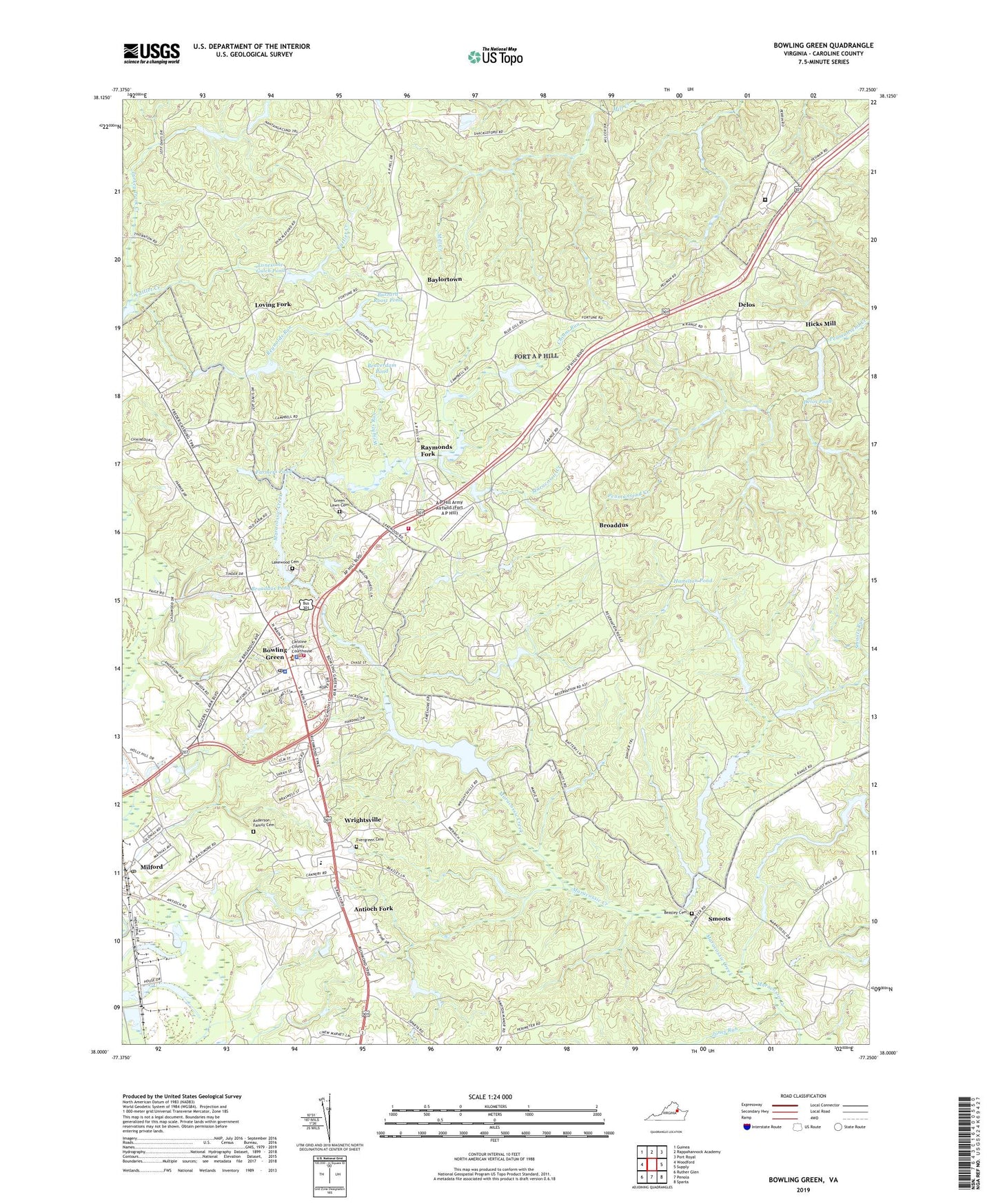 Bowling Green Virginia US Topo Map Image