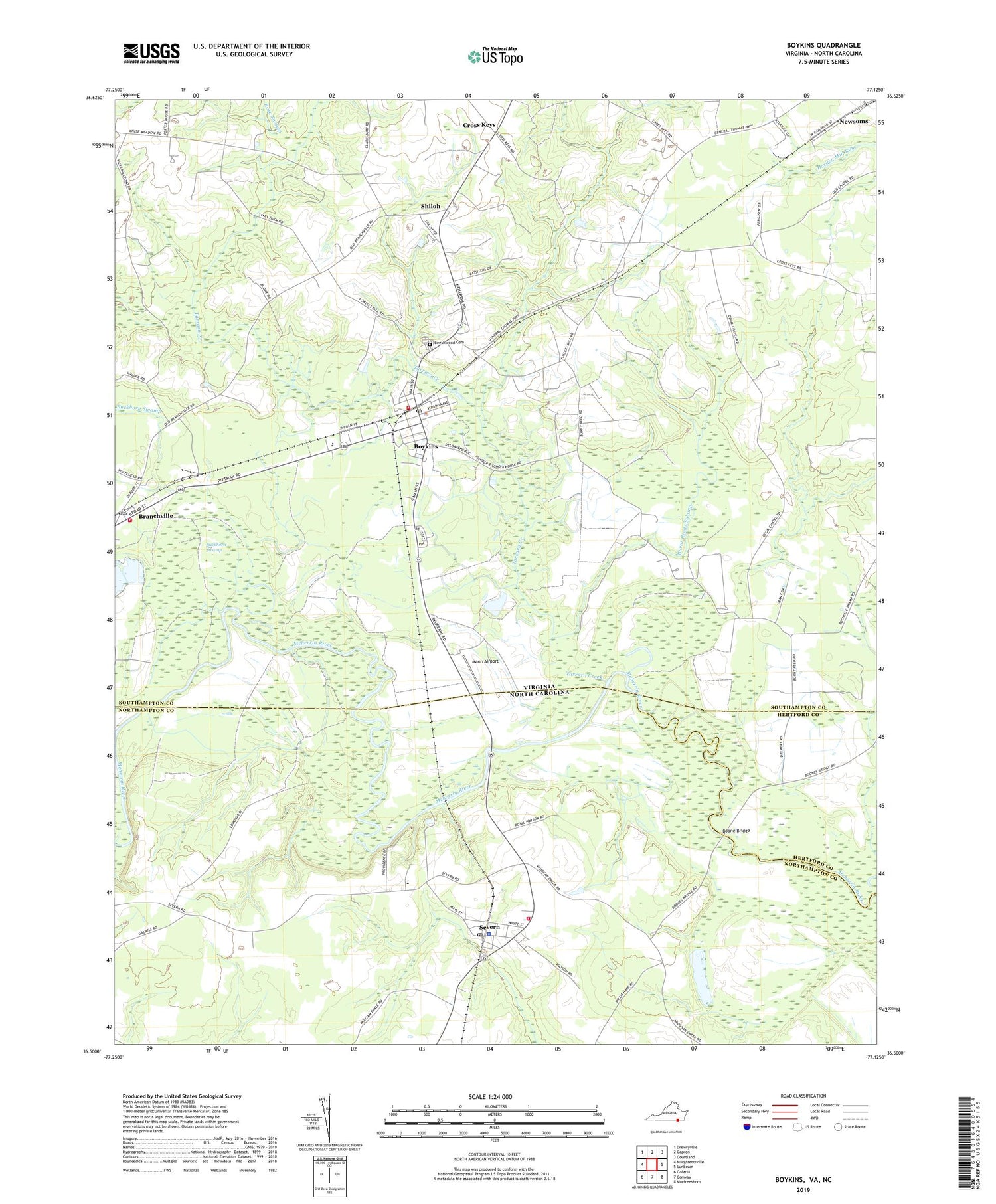 Boykins Virginia US Topo Map Image