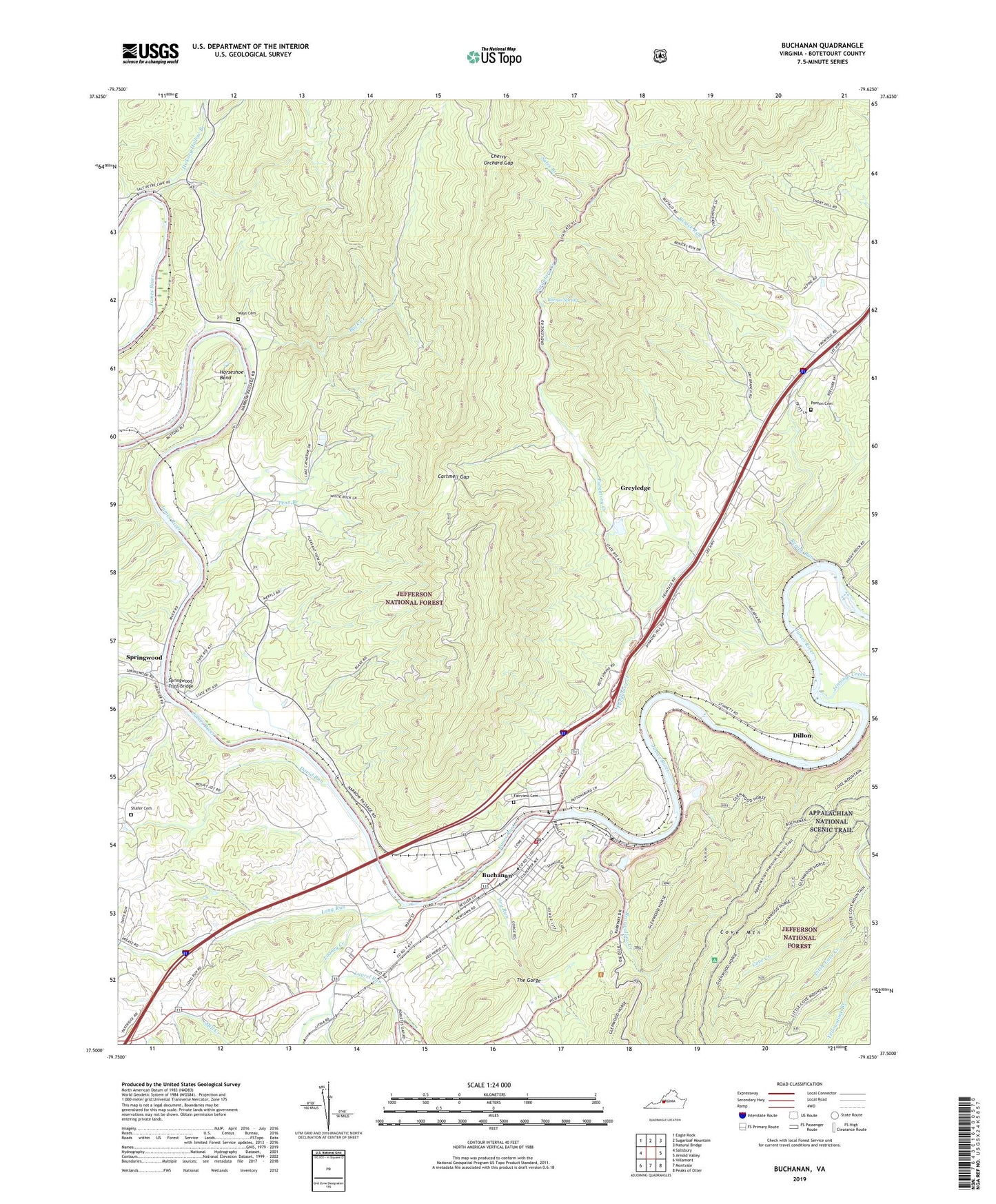 Buchanan Virginia US Topo Map Image