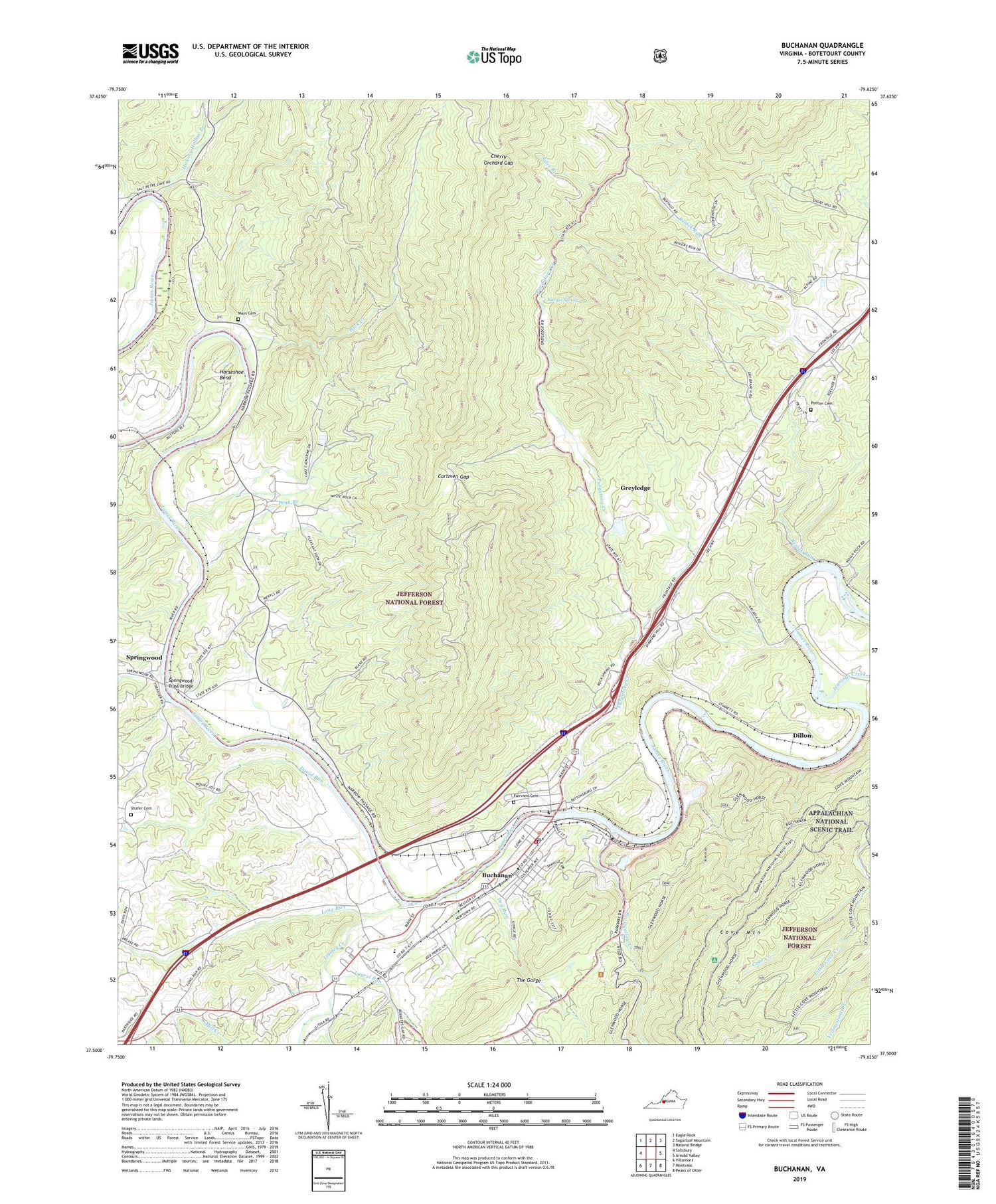 Buchanan Virginia US Topo Map Image