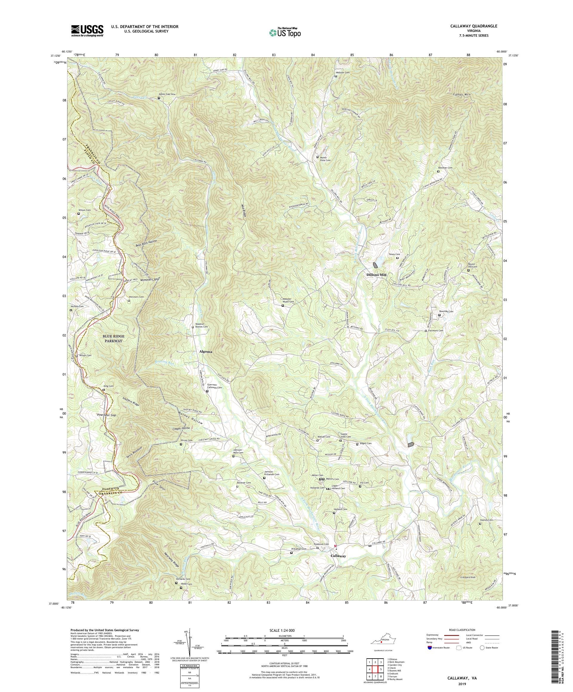 Callaway Virginia US Topo Map – MyTopo Map Store