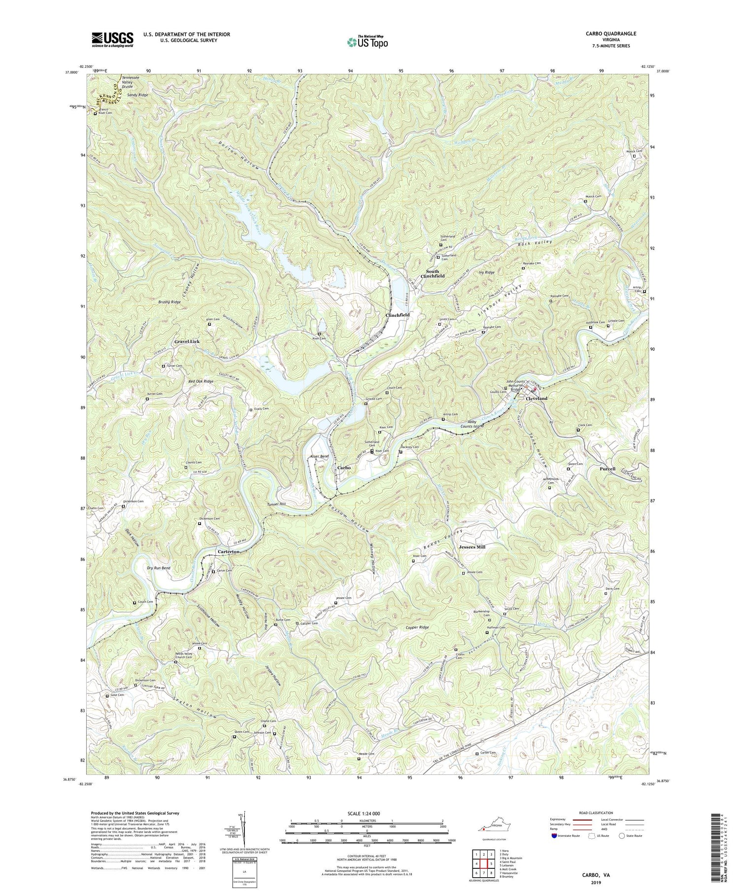 Carbo Virginia US Topo Map Image