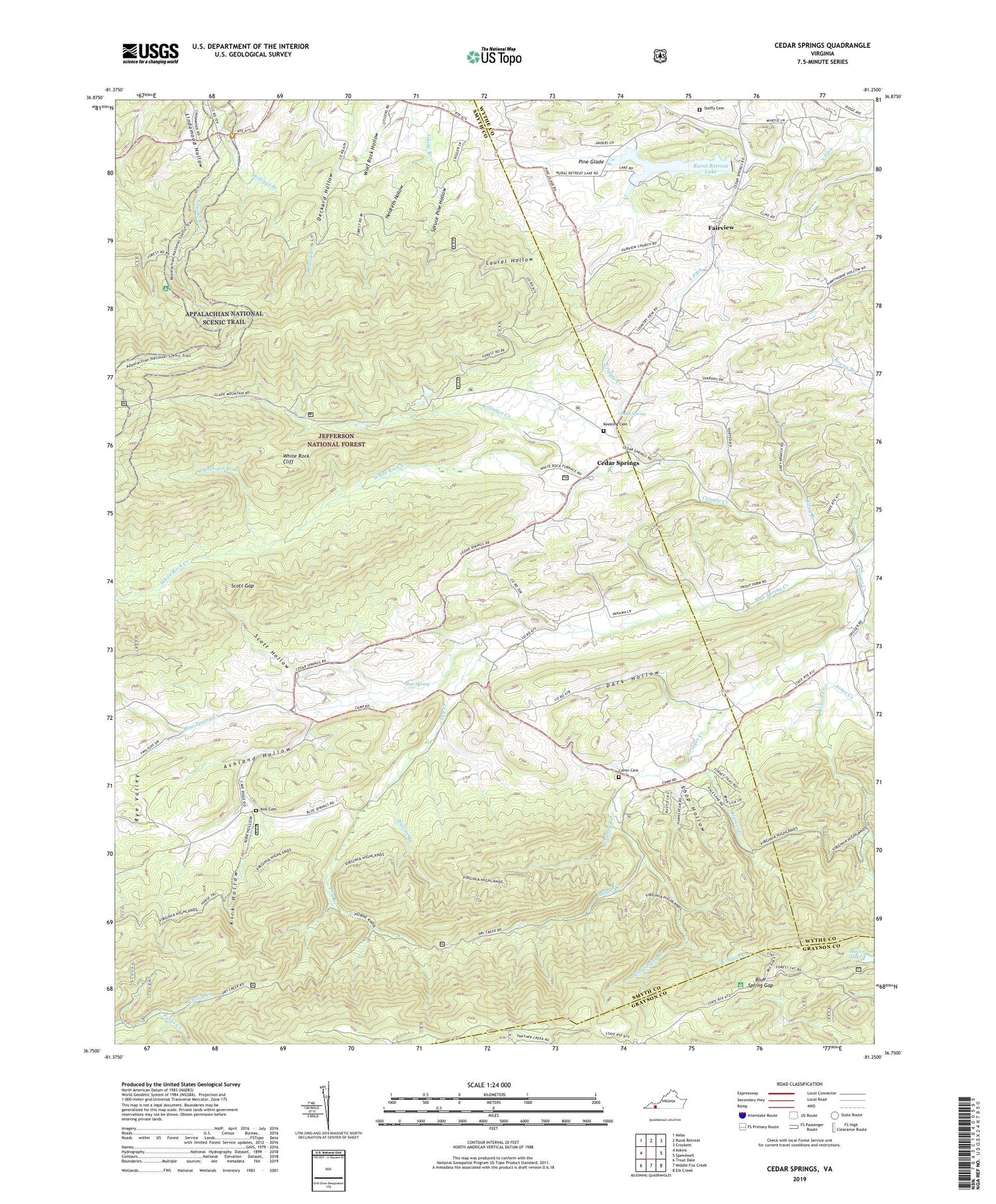 Cedar Springs Virginia US Topo Map Image