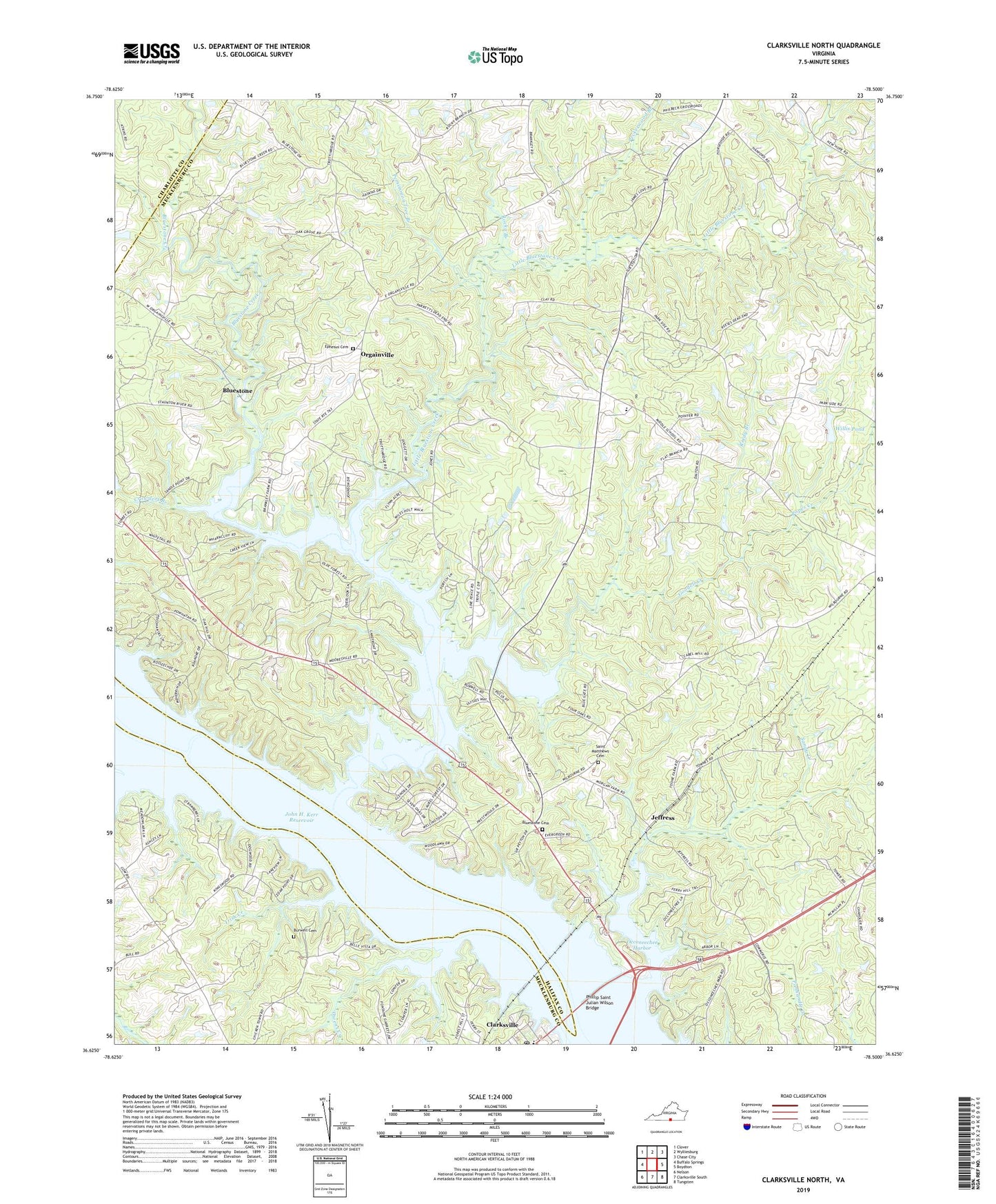 Clarksville North Virginia US Topo Map Image
