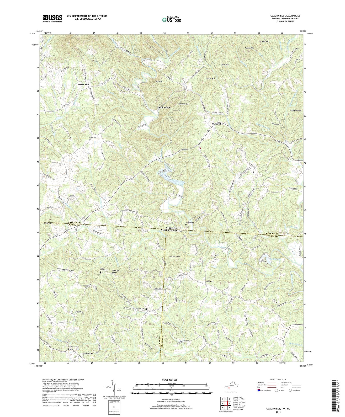 Claudville Virginia US Topo Map Image