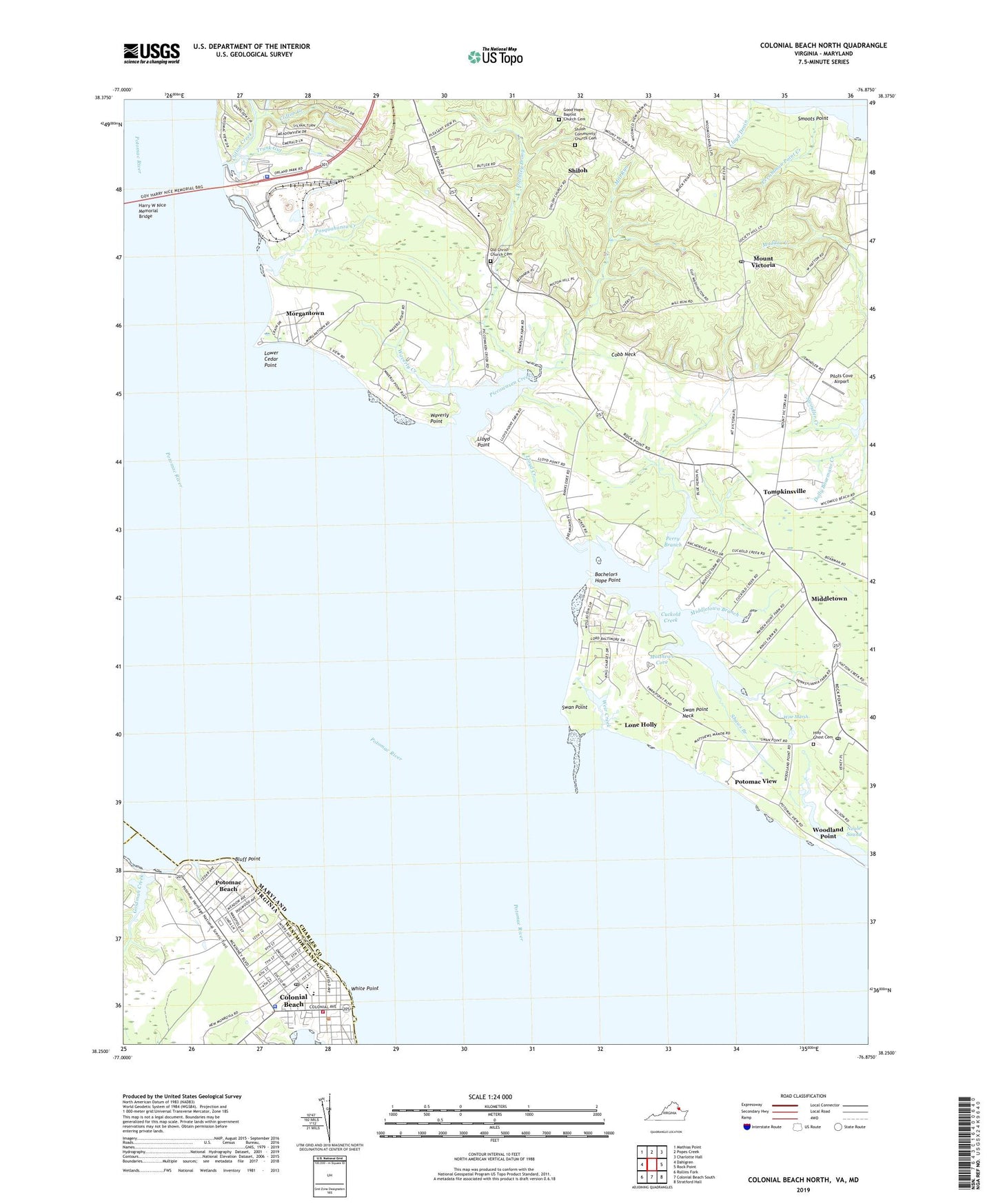 Colonial Beach North Virginia US Topo Map Image
