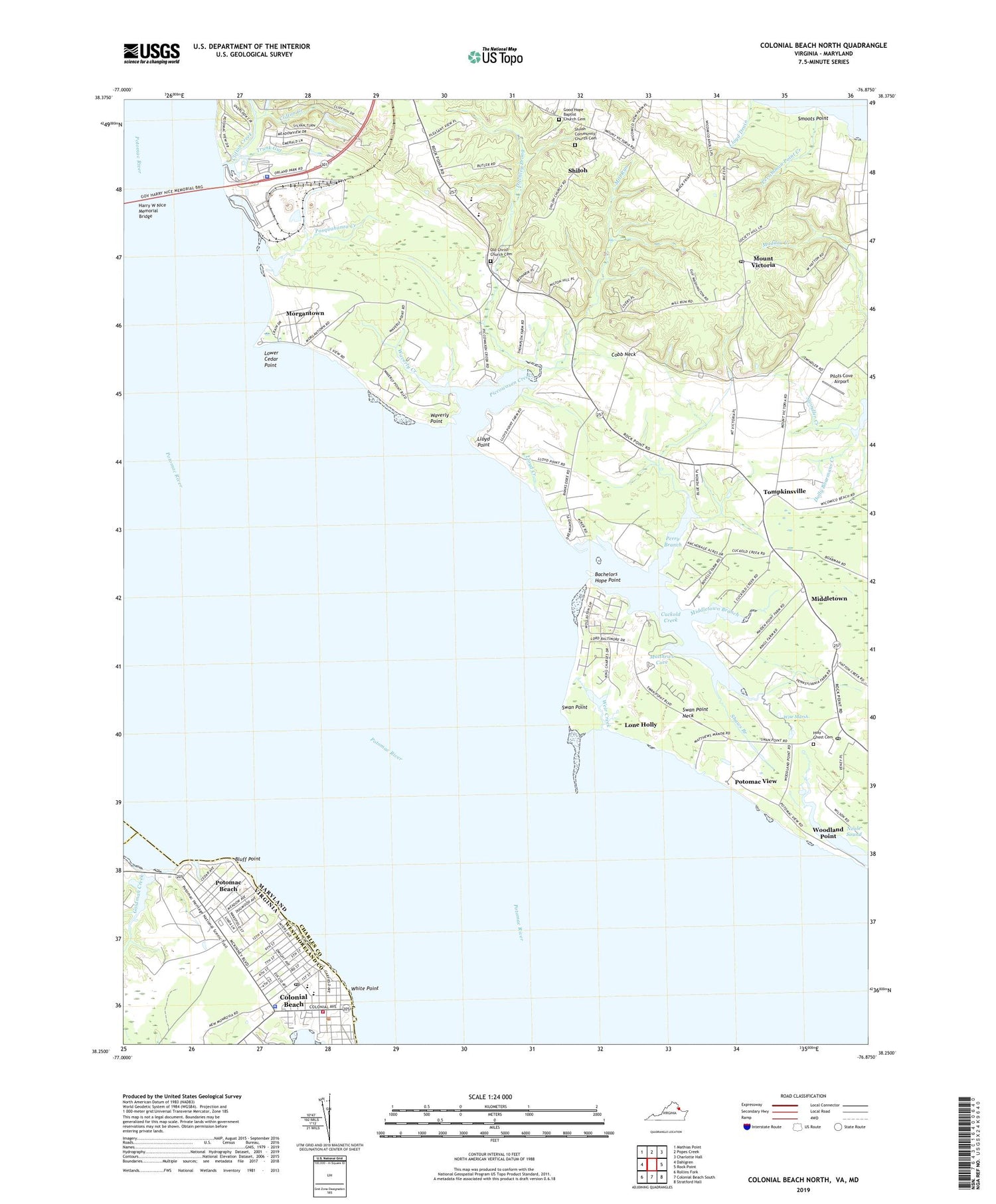Colonial Beach North Virginia US Topo Map Image