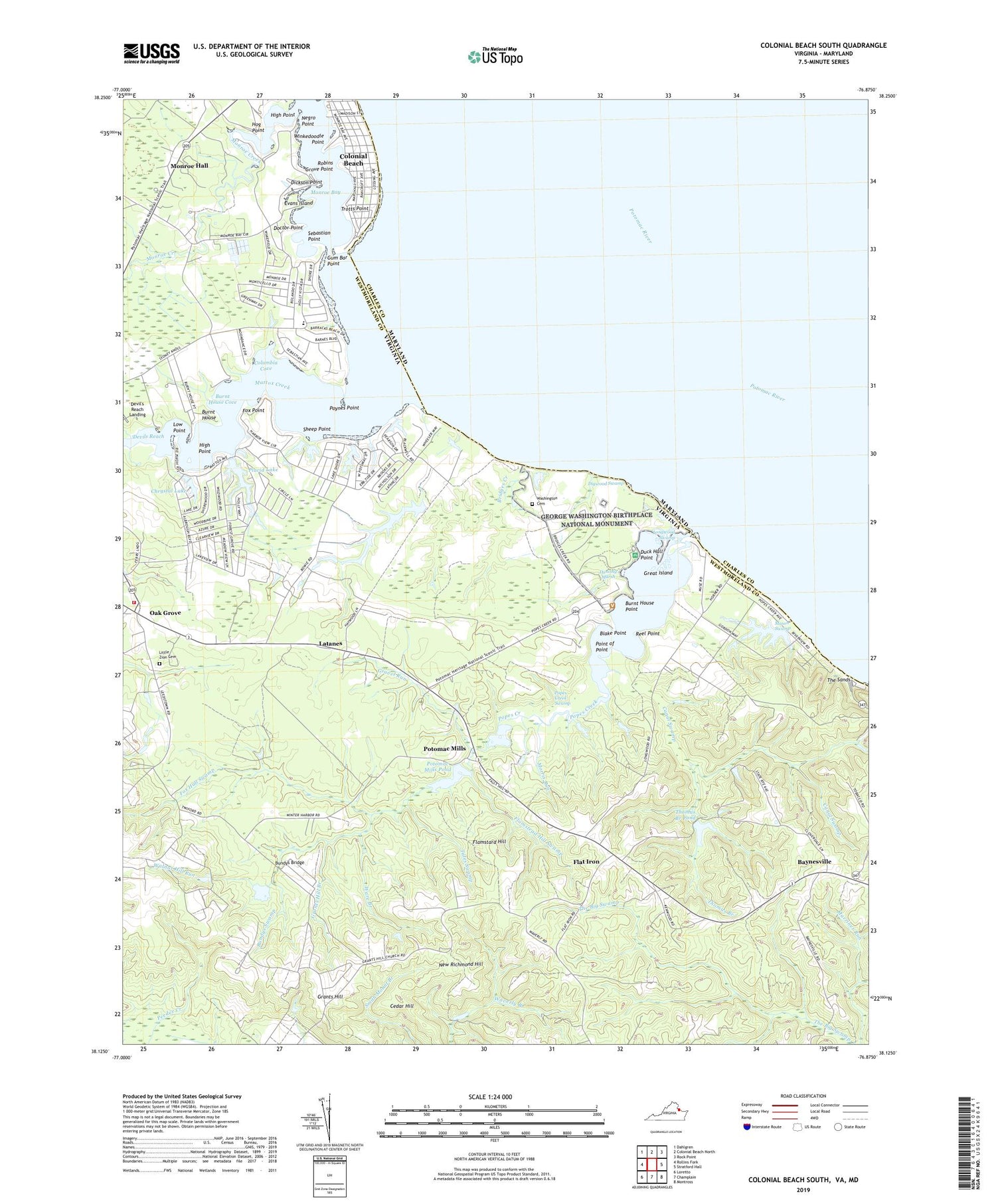 Colonial Beach South Virginia US Topo Map Image