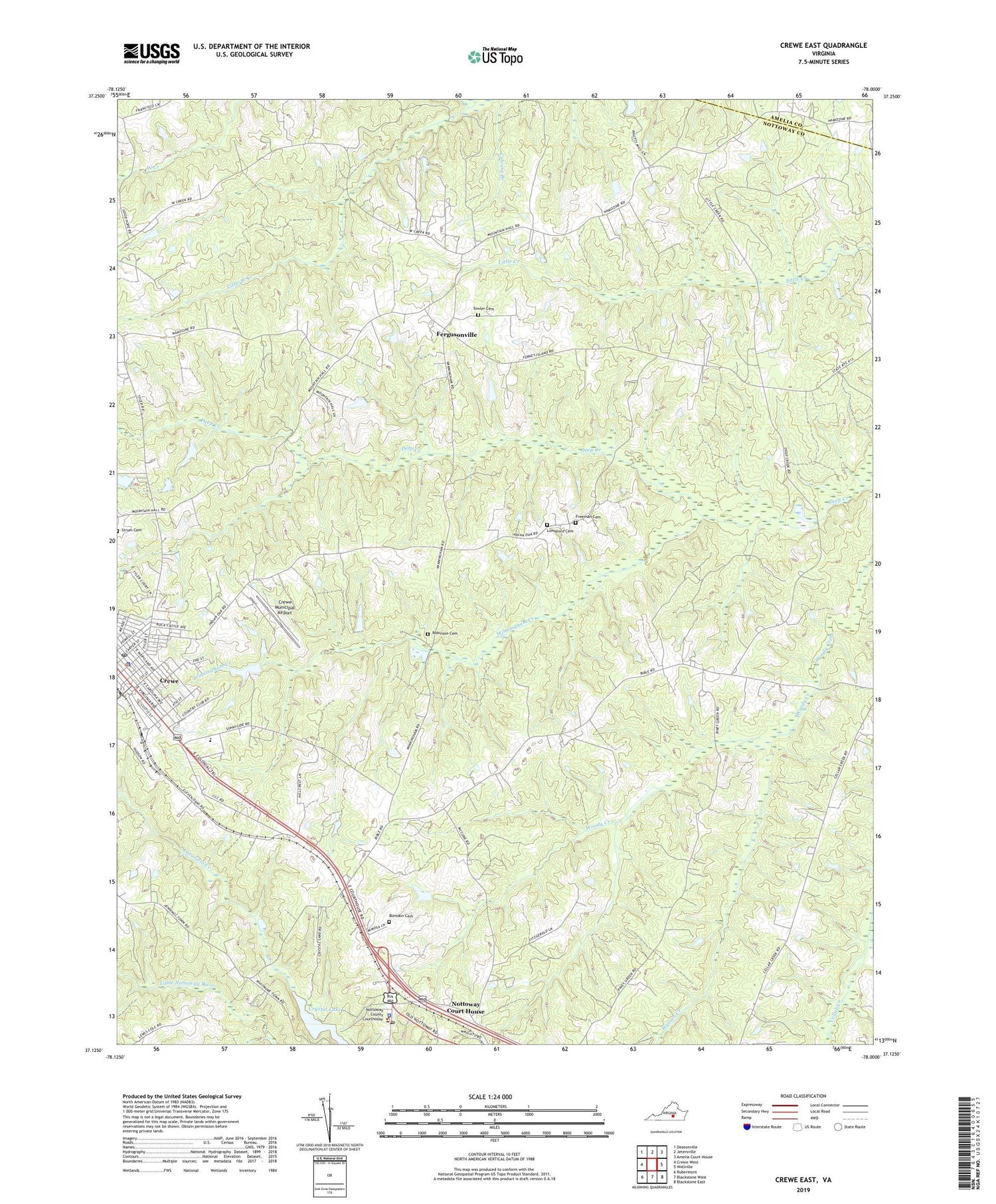 Crewe East Virginia US Topo Map Image