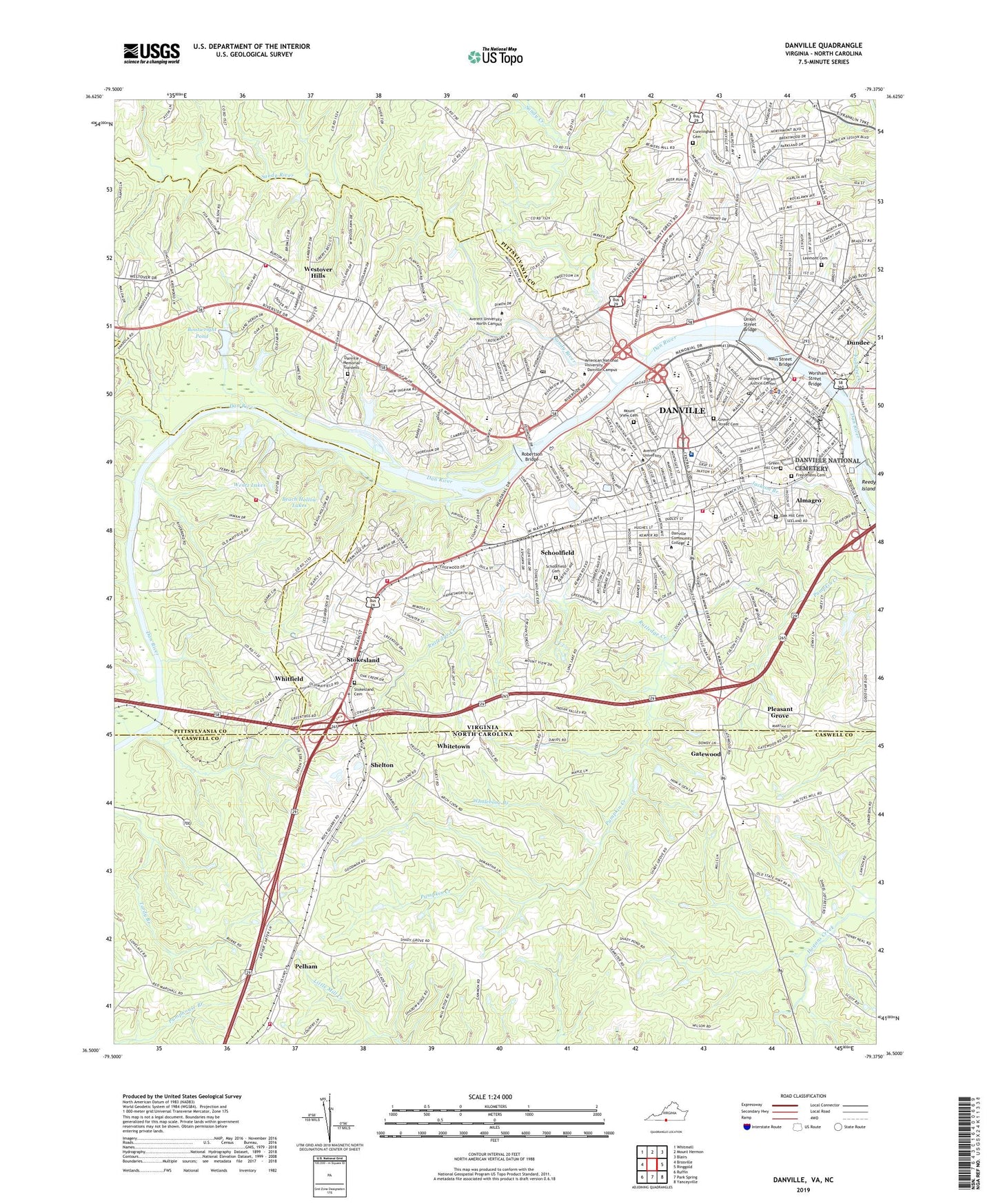 Danville Virginia US Topo Map Image