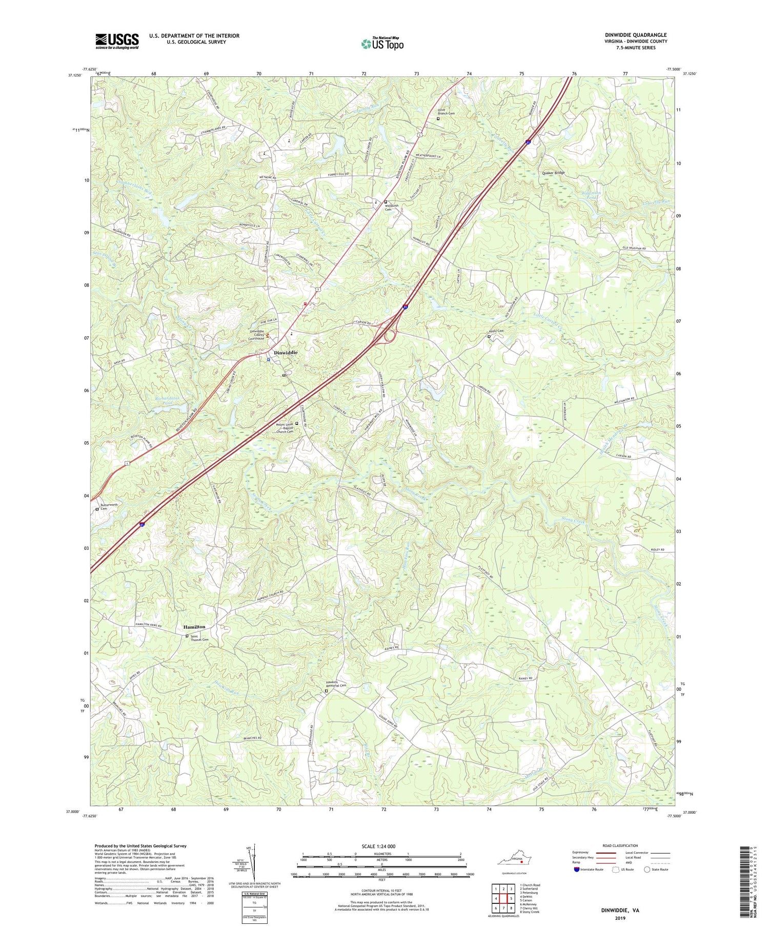 Dinwiddie Virginia US Topo Map Image