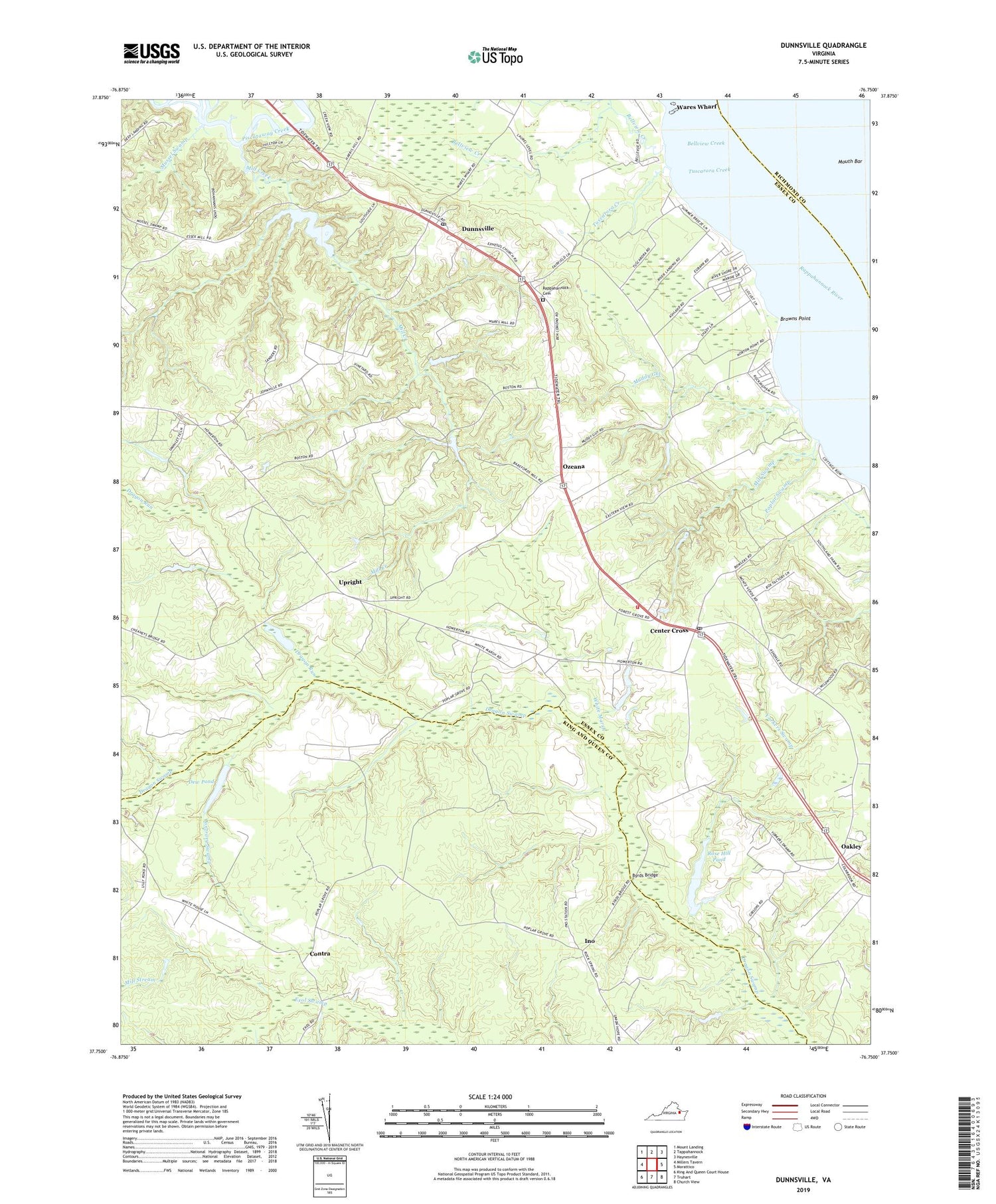 Dunnsville Virginia US Topo Map Image