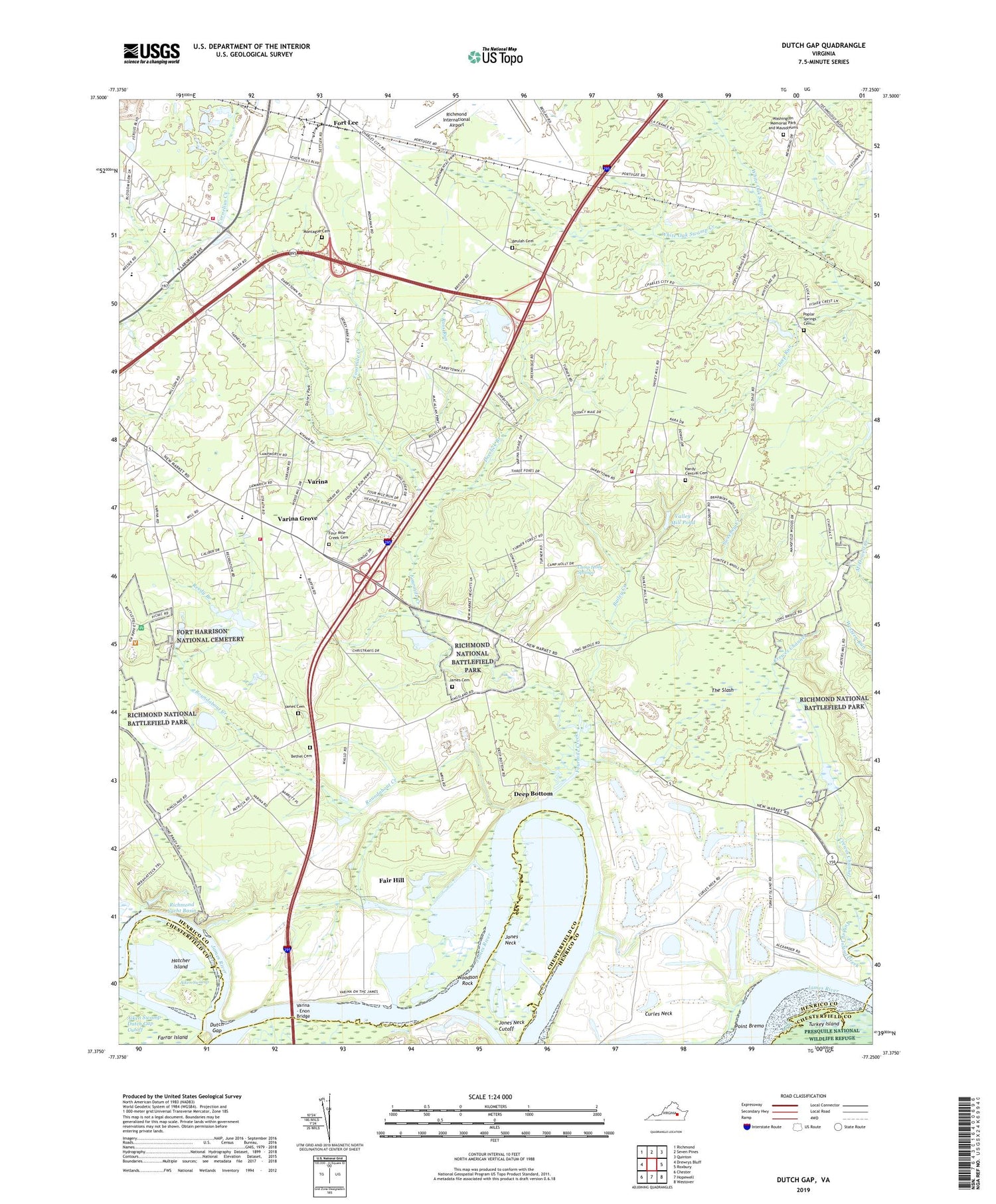 Dutch Gap Virginia US Topo Map Image