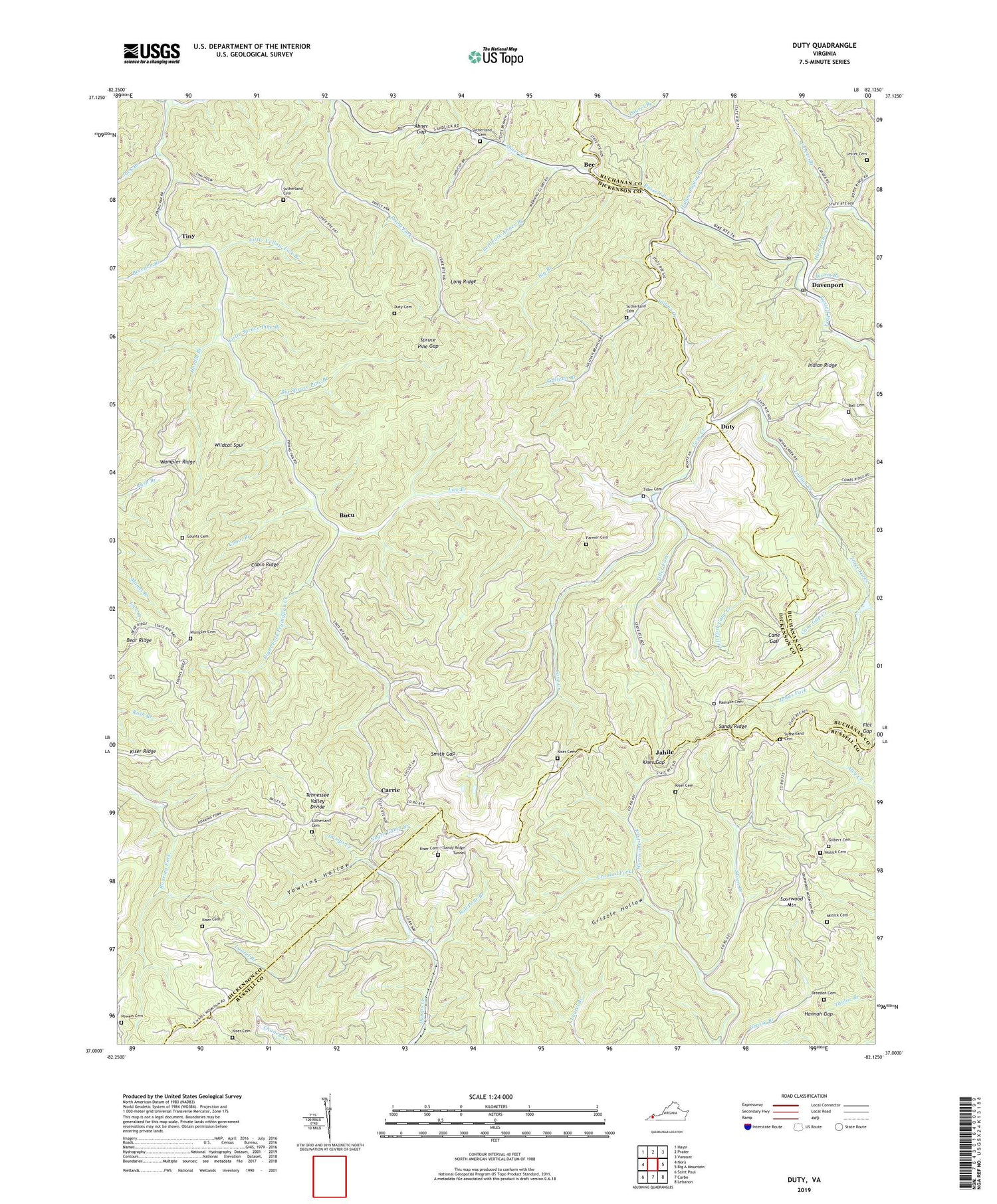 Duty Virginia US Topo Map Image