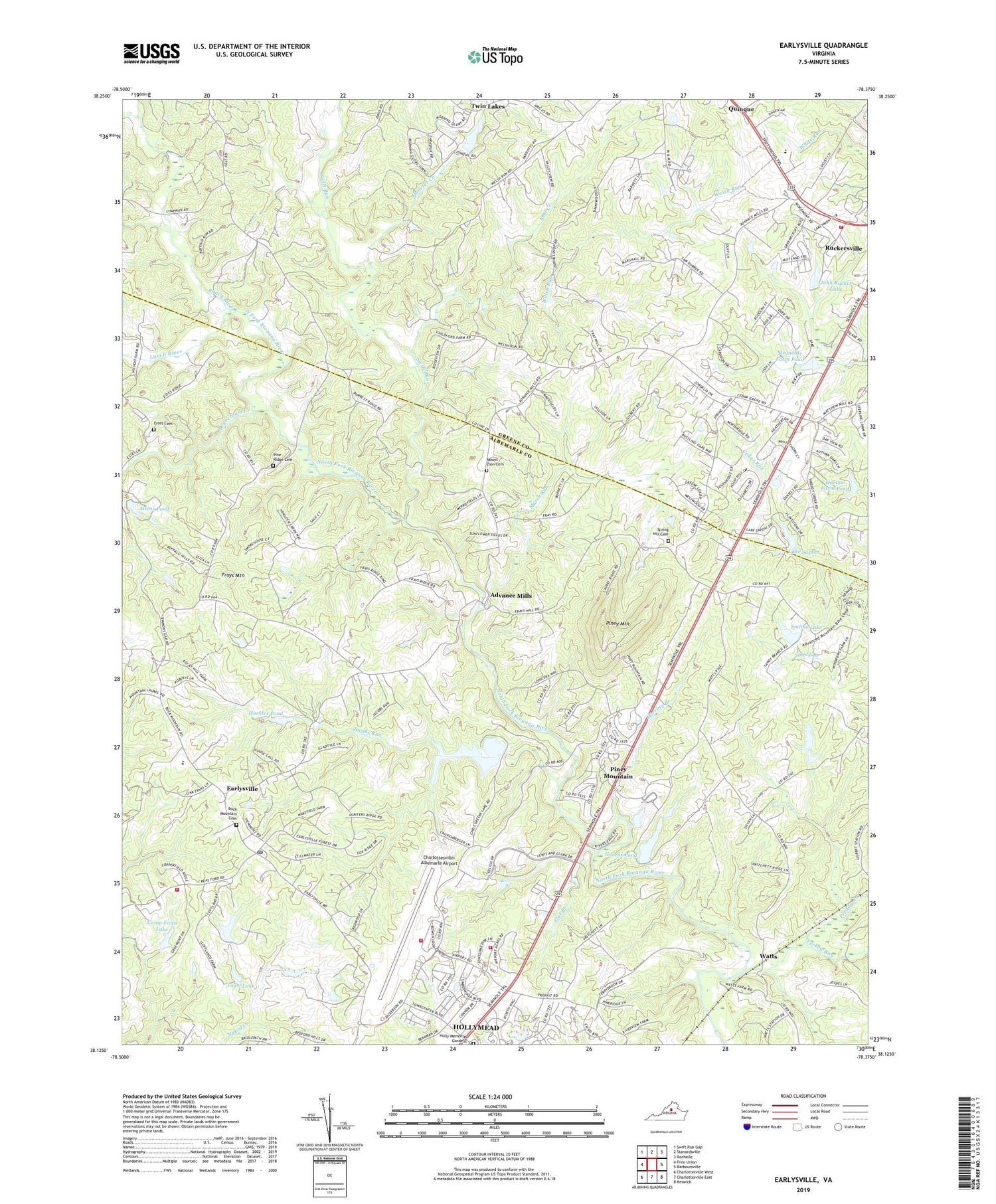 Earlysville Virginia US Topo Map Image