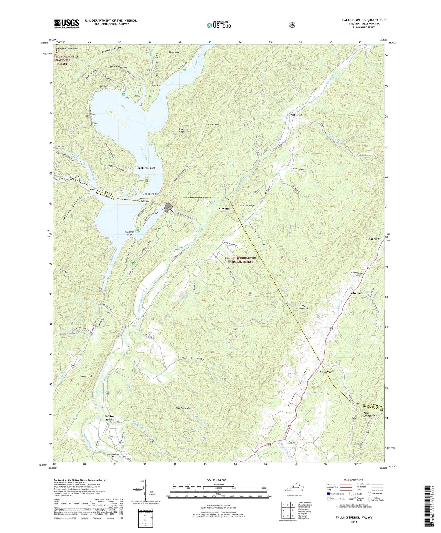 Falling Spring Virginia US Topo Map Image