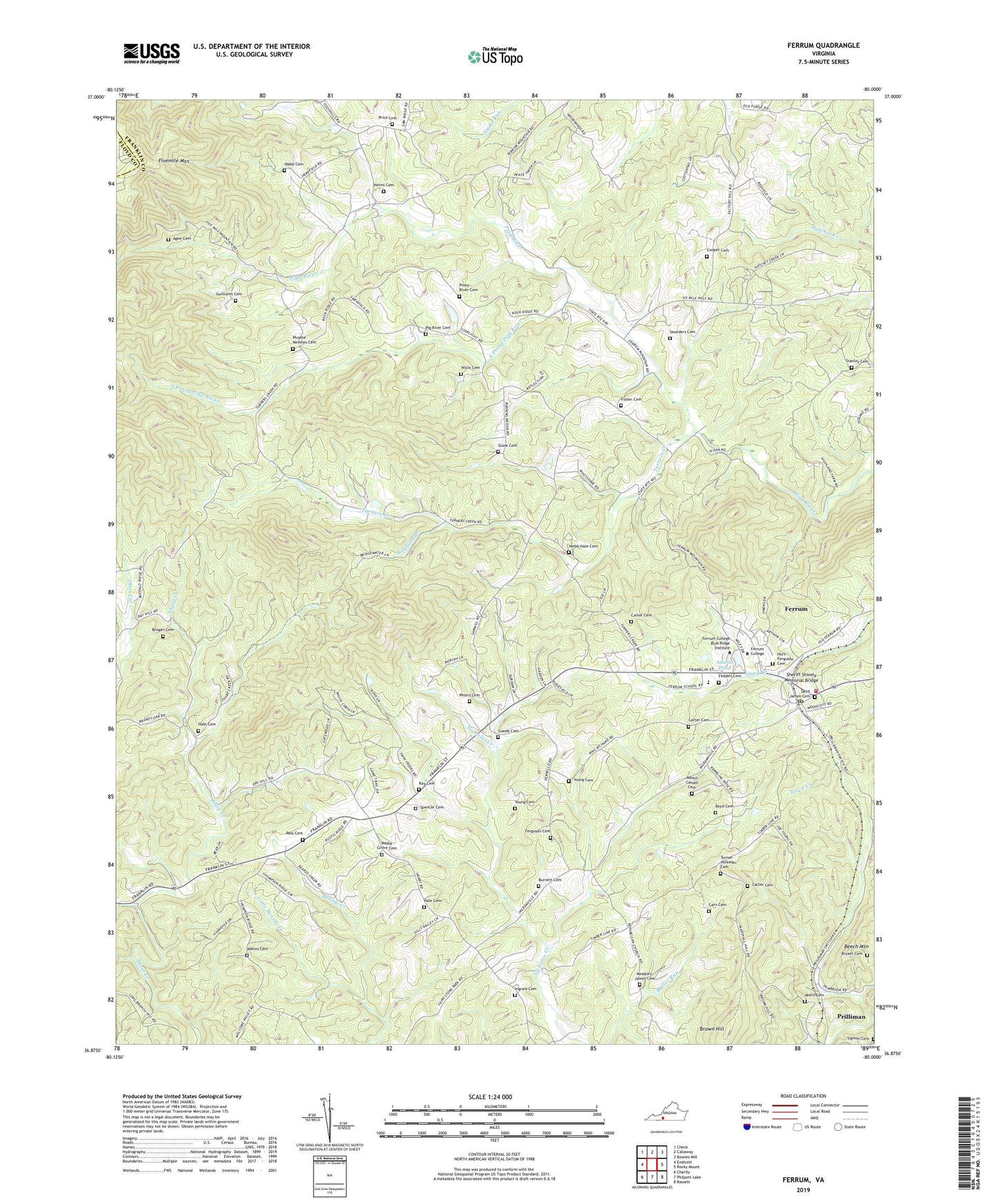 Ferrum Virginia US Topo Map Image