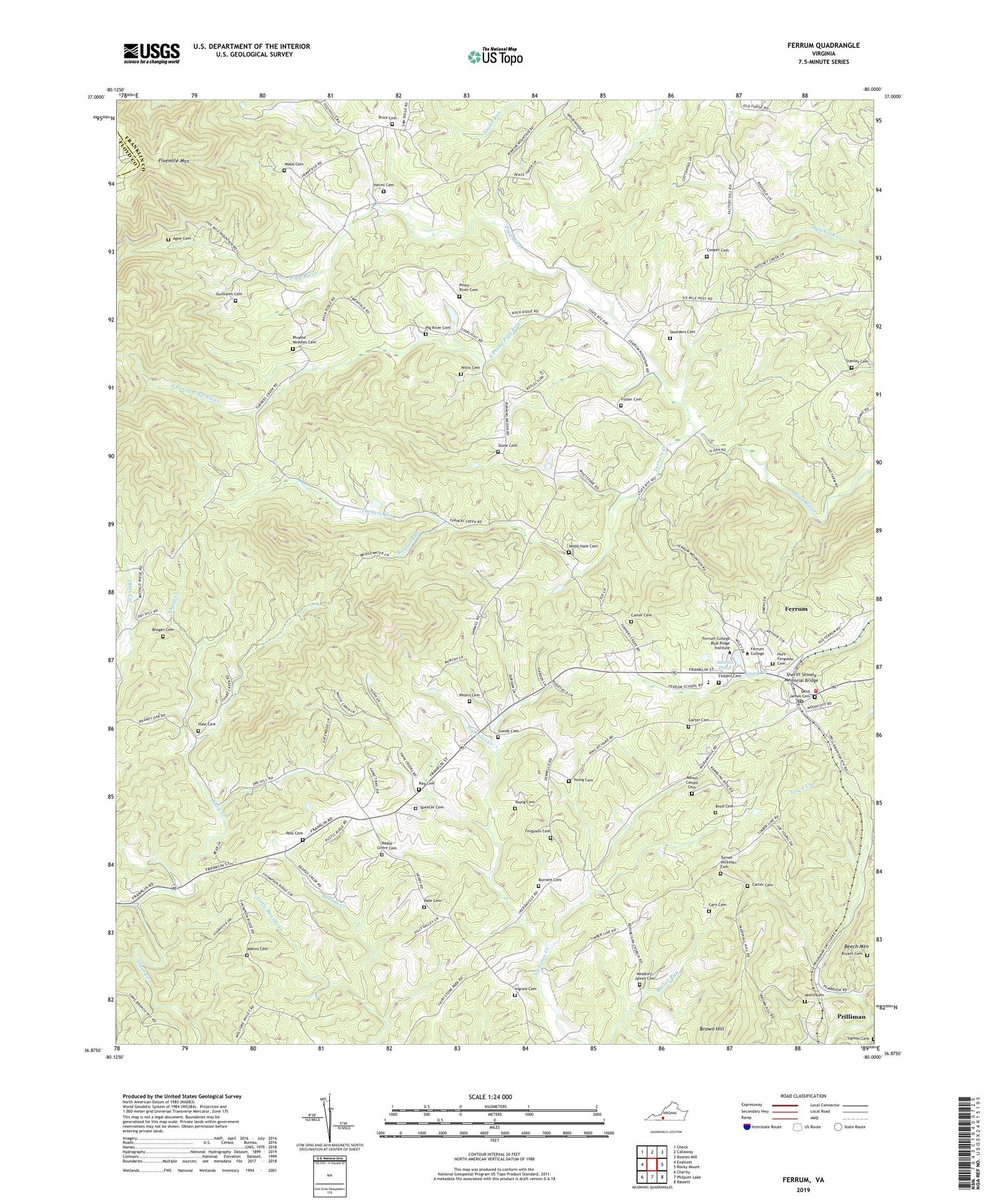 Ferrum Virginia US Topo Map Image
