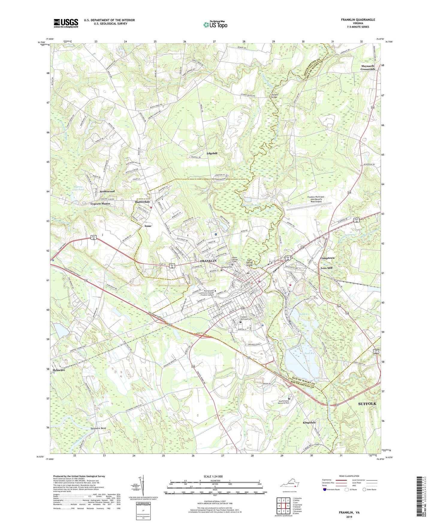 Franklin Virginia US Topo Map Image