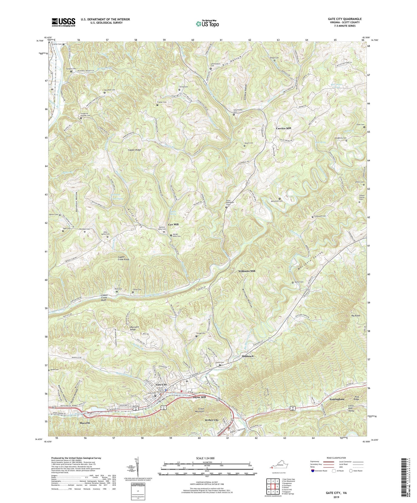 Gate City Virginia US Topo Map Image