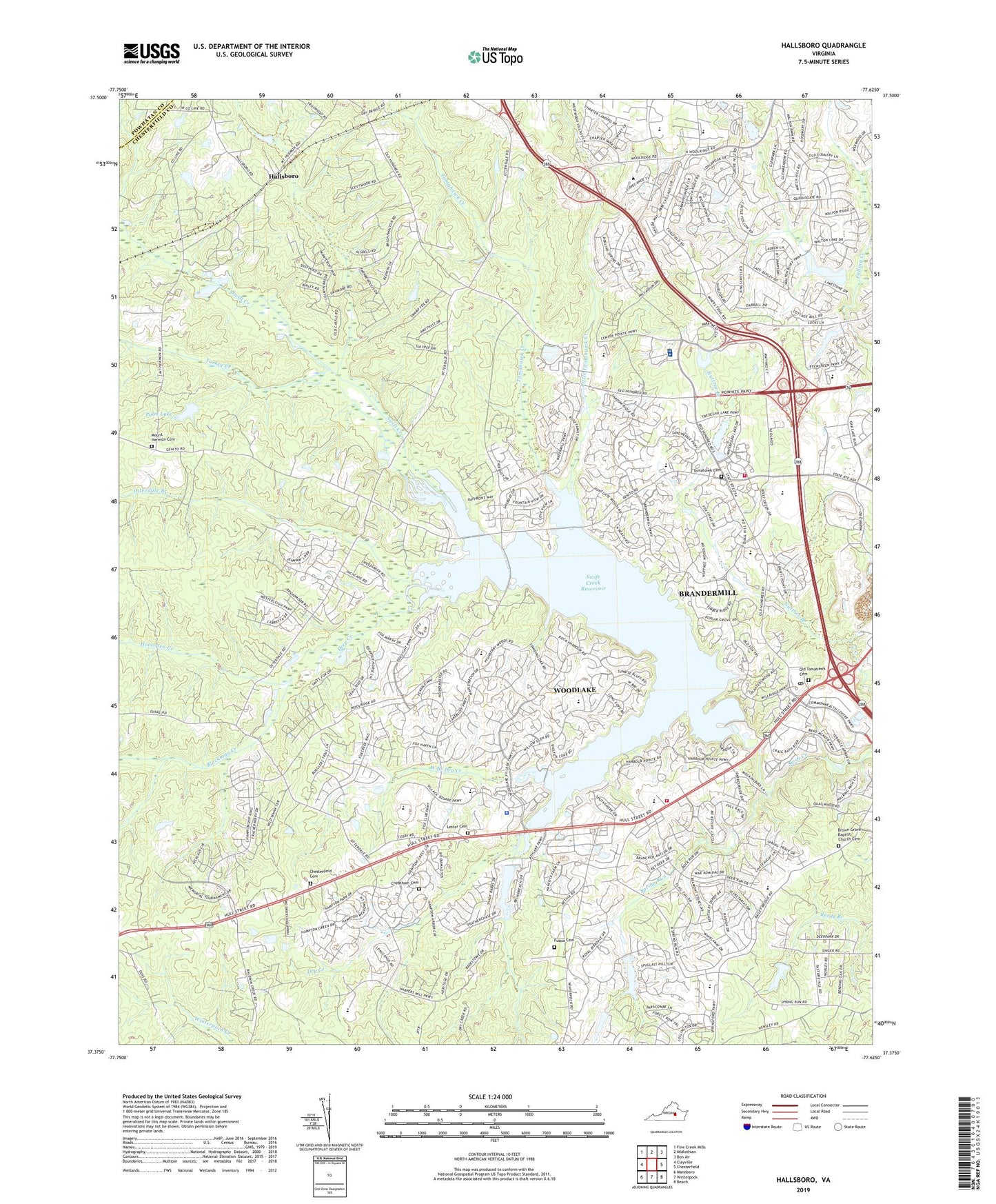 Hallsboro Virginia US Topo Map Image