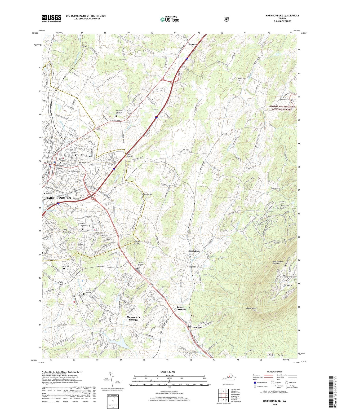 Harrisonburg Virginia US Topo Map Image