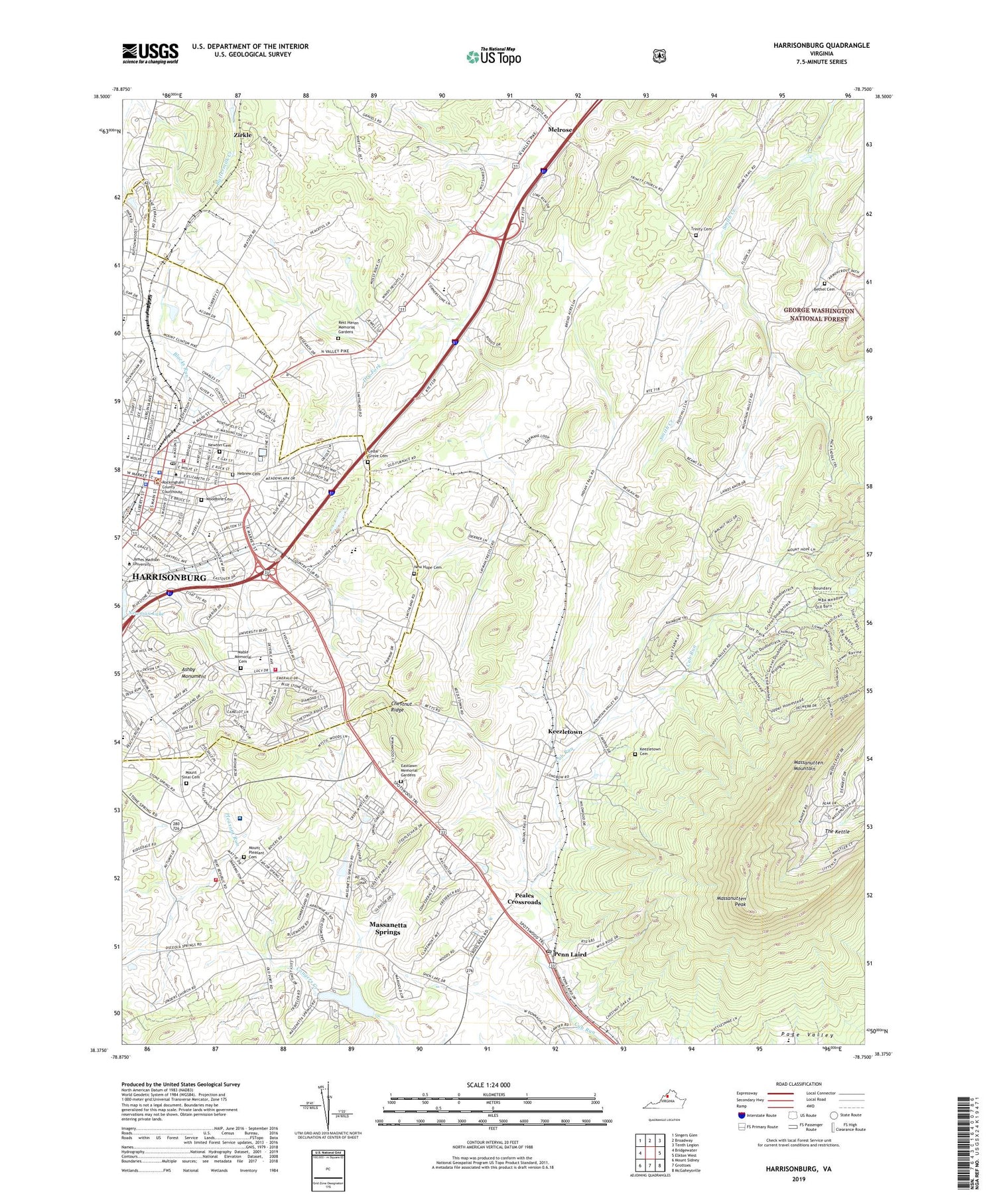 Harrisonburg Virginia US Topo Map Image