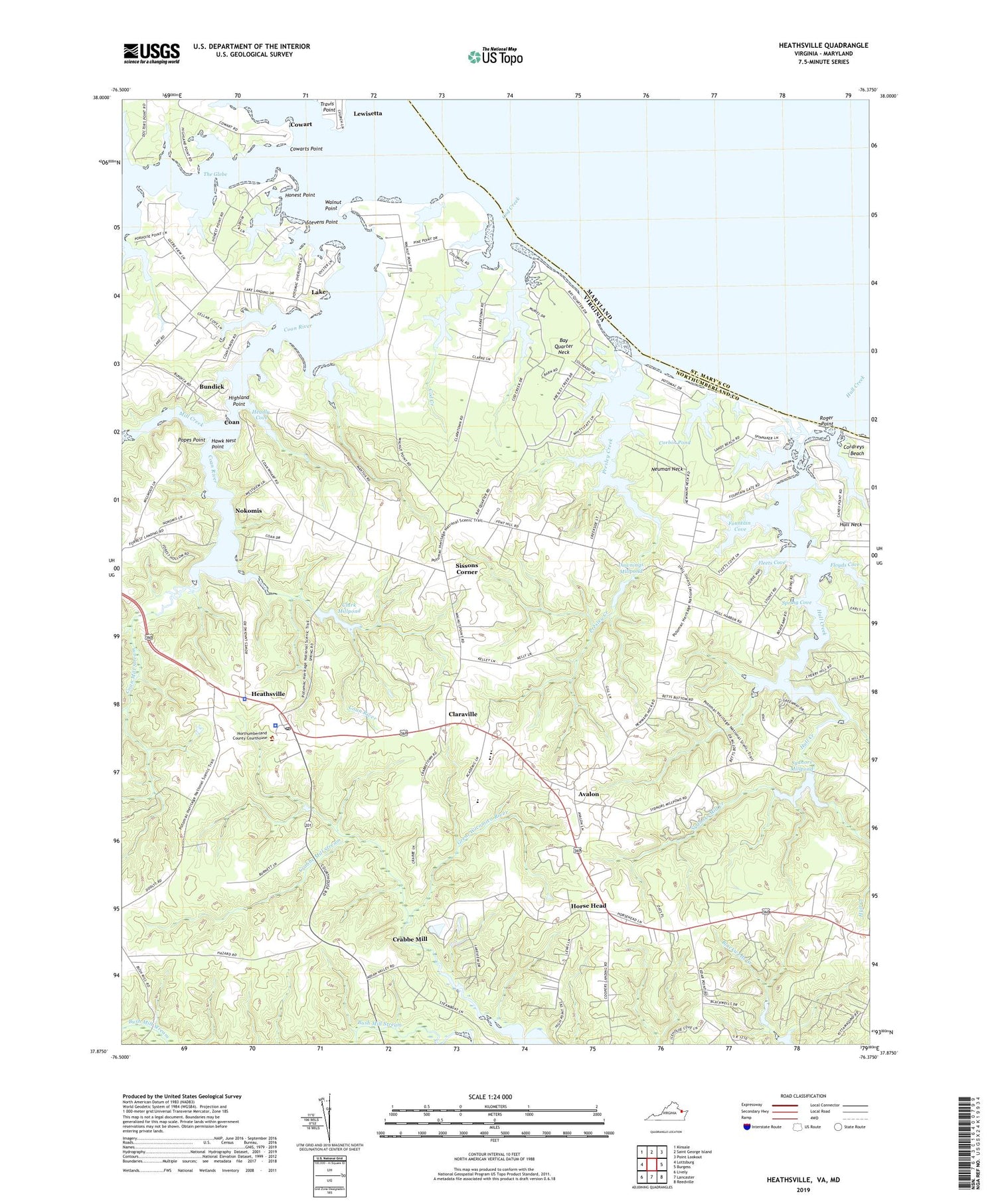 Heathsville Virginia US Topo Map Image