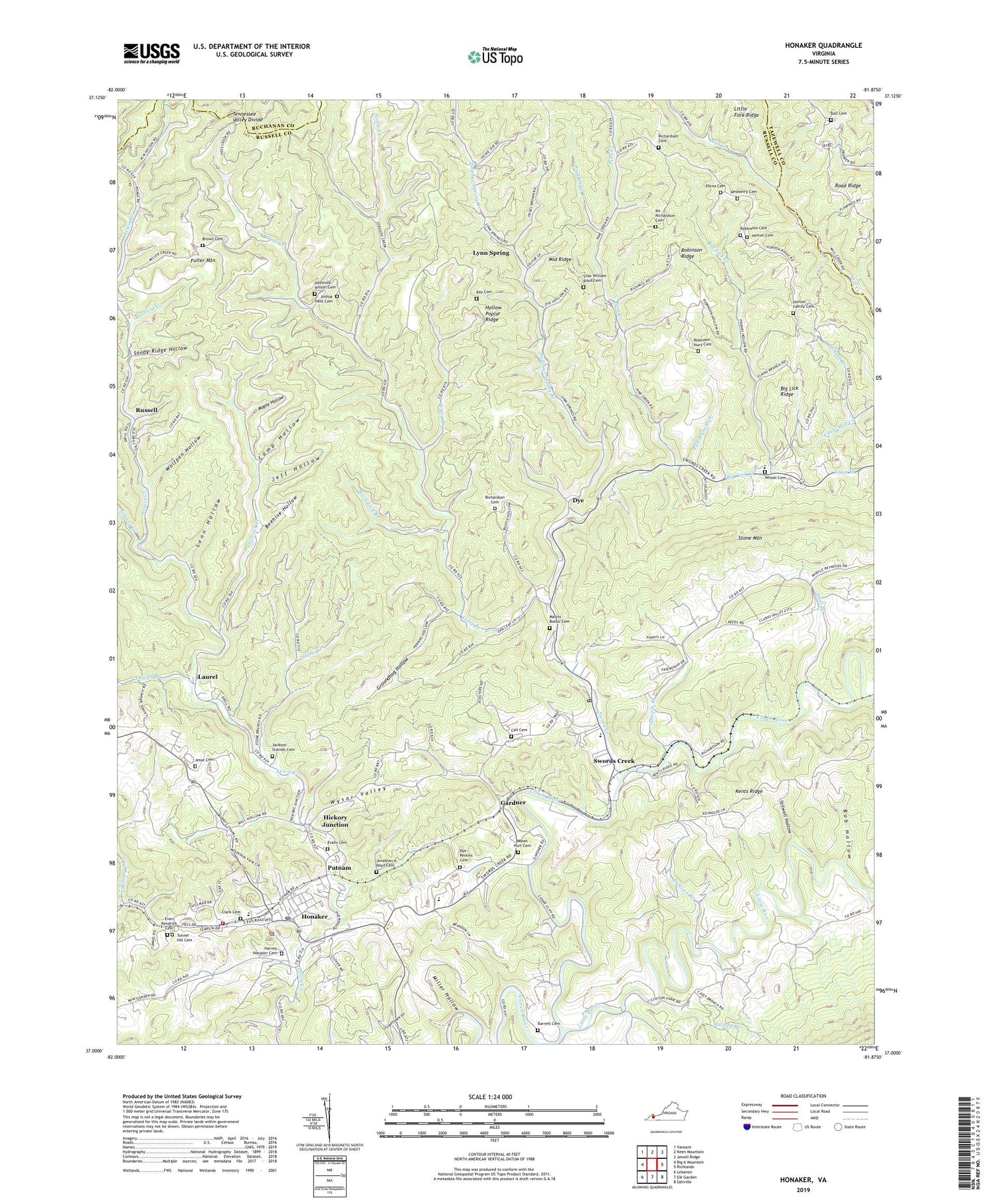 Honaker Virginia US Topo Map Image