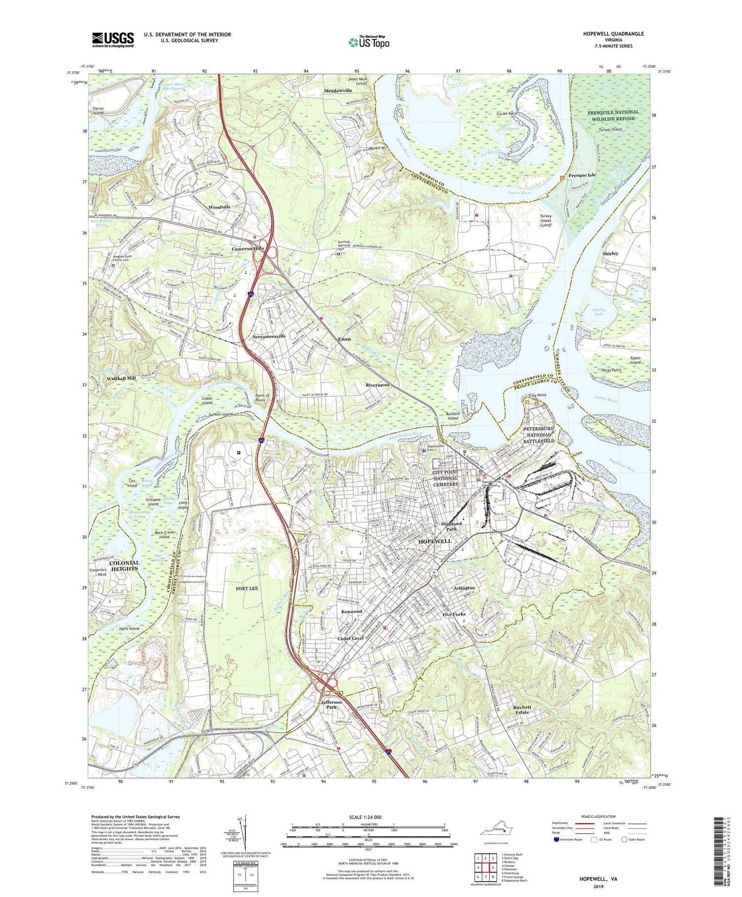 Hopewell Virginia US Topo Map Image
