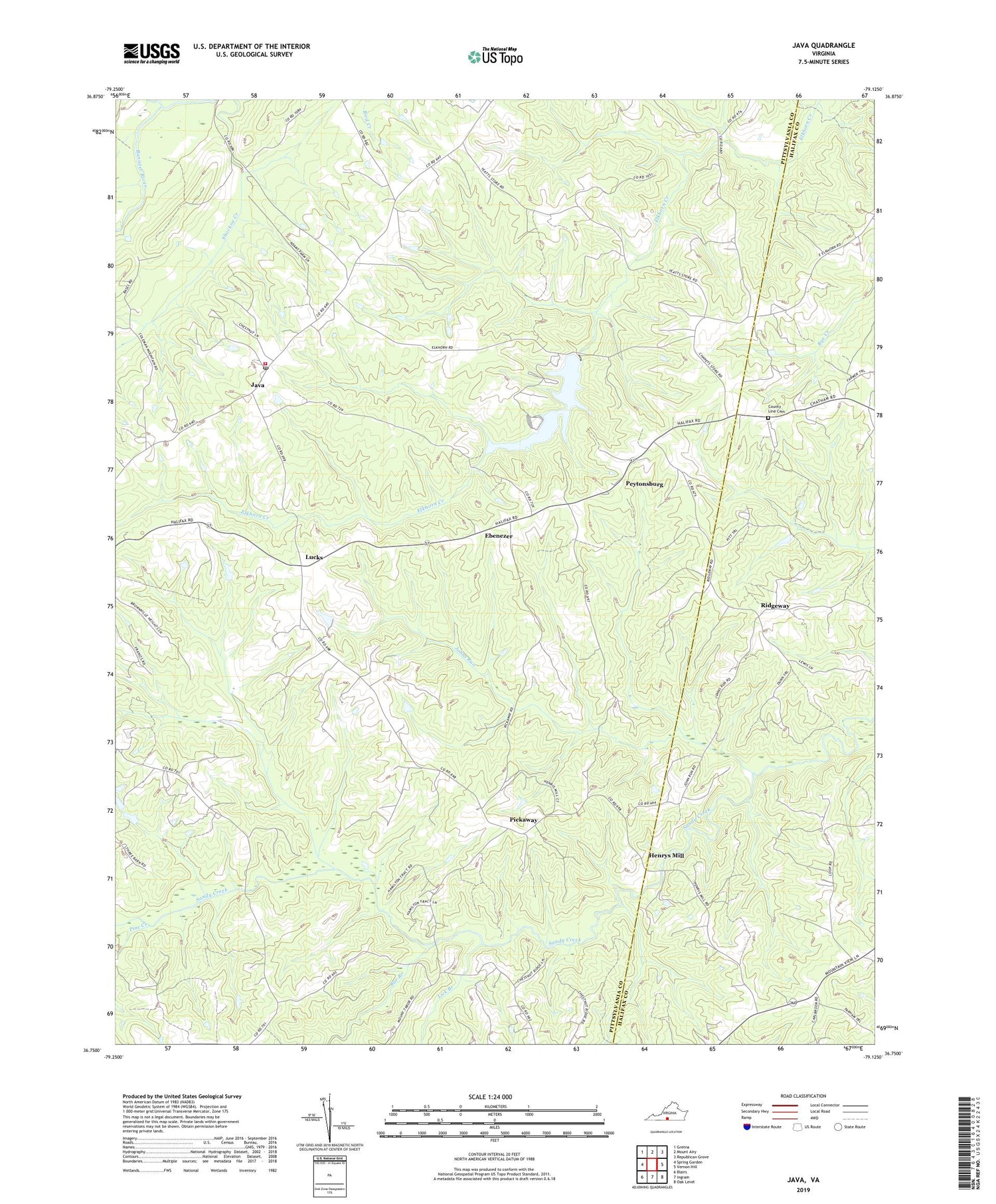Java Virginia US Topo Map Image