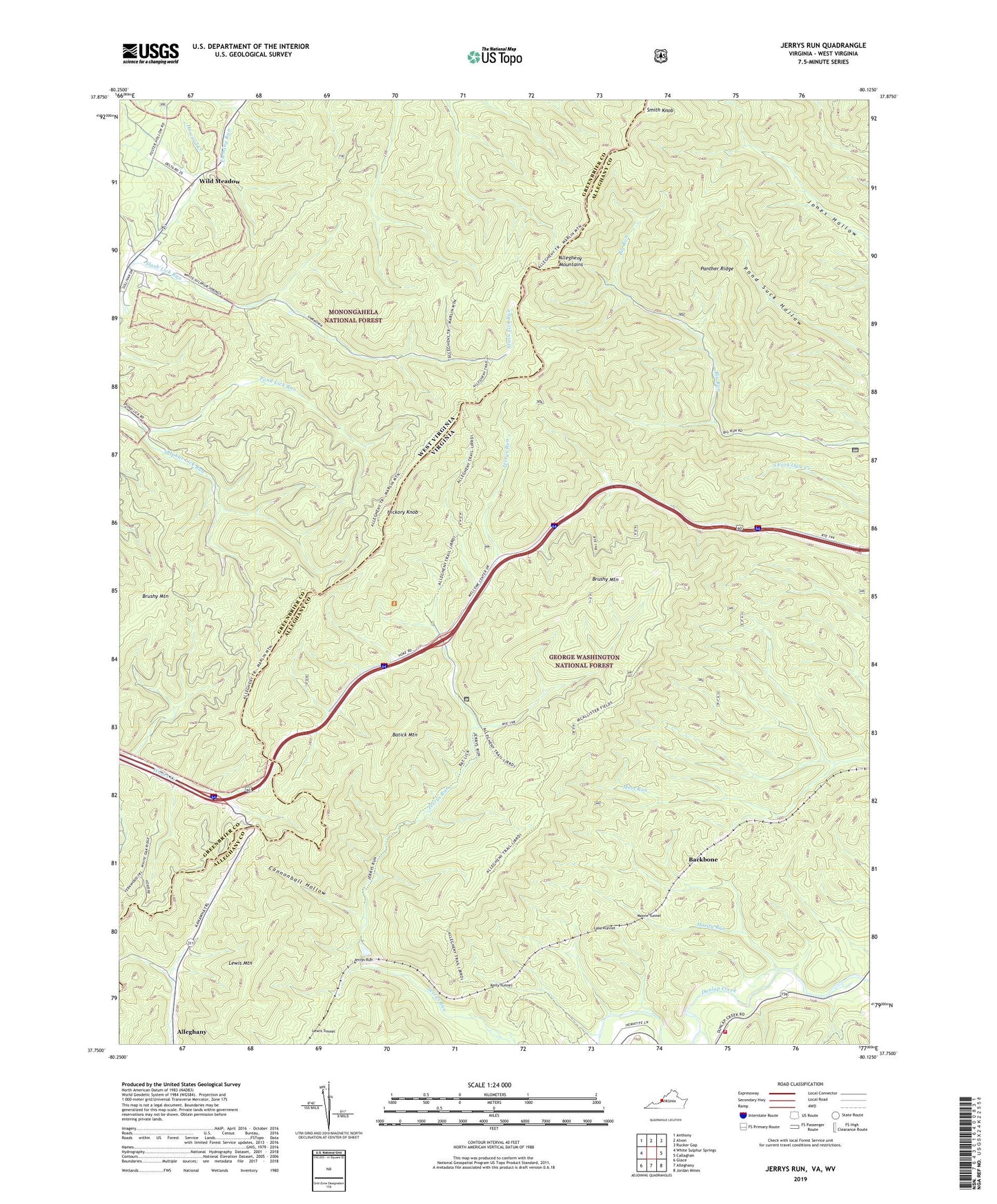 Jerrys Run Virginia US Topo Map Image