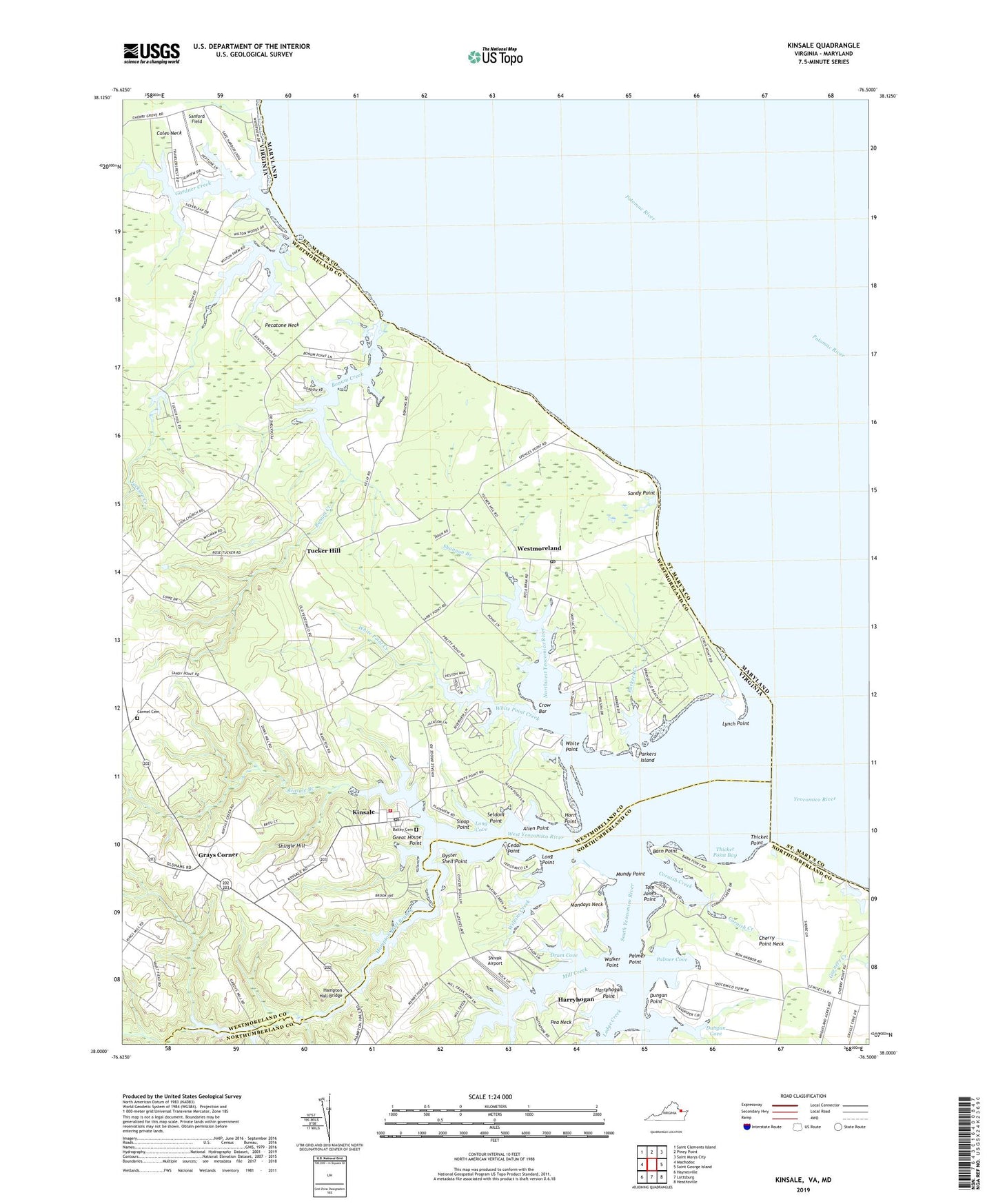 Kinsale Virginia US Topo Map Image