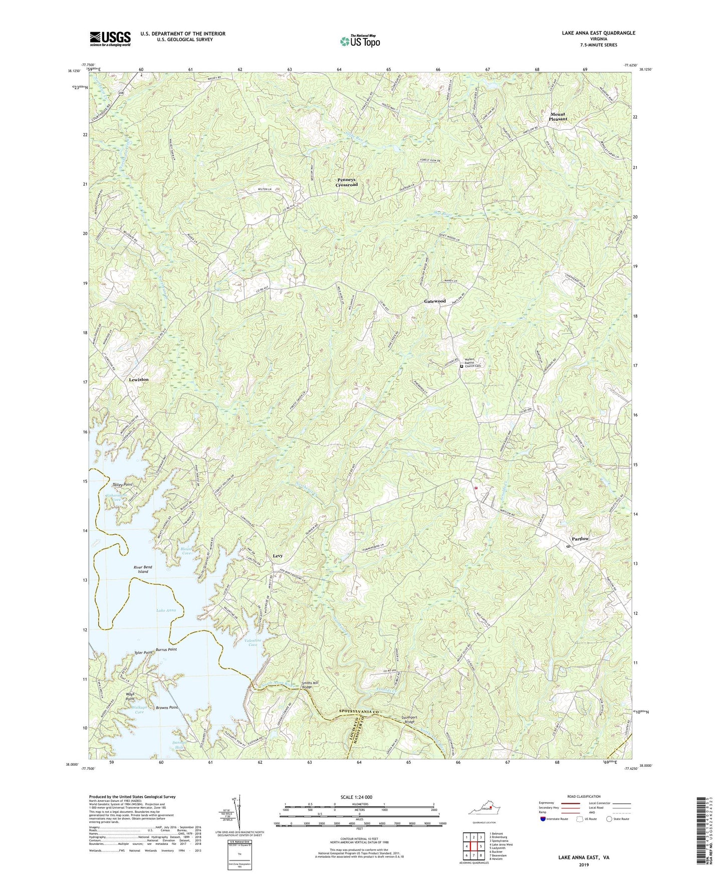 Lake Anna East Virginia US Topo Map Image