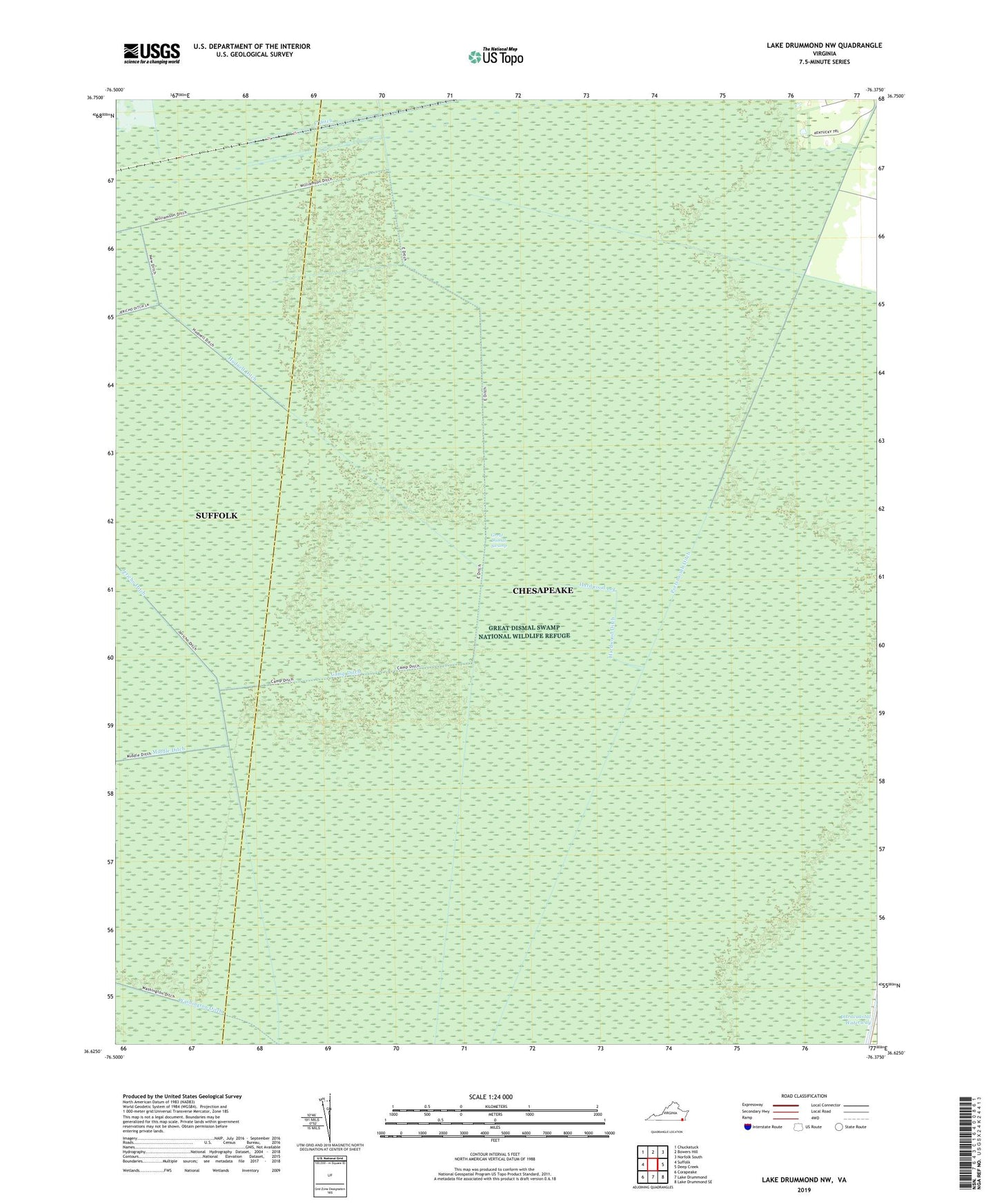 Lake Drummond NW Virginia US Topo Map Image